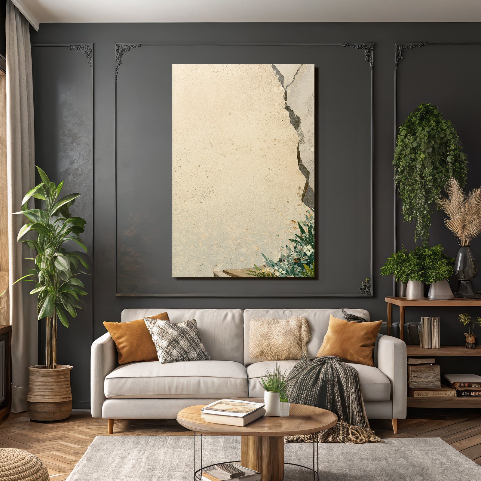 Aged Wall With Plants Background Vintage Aesthetic