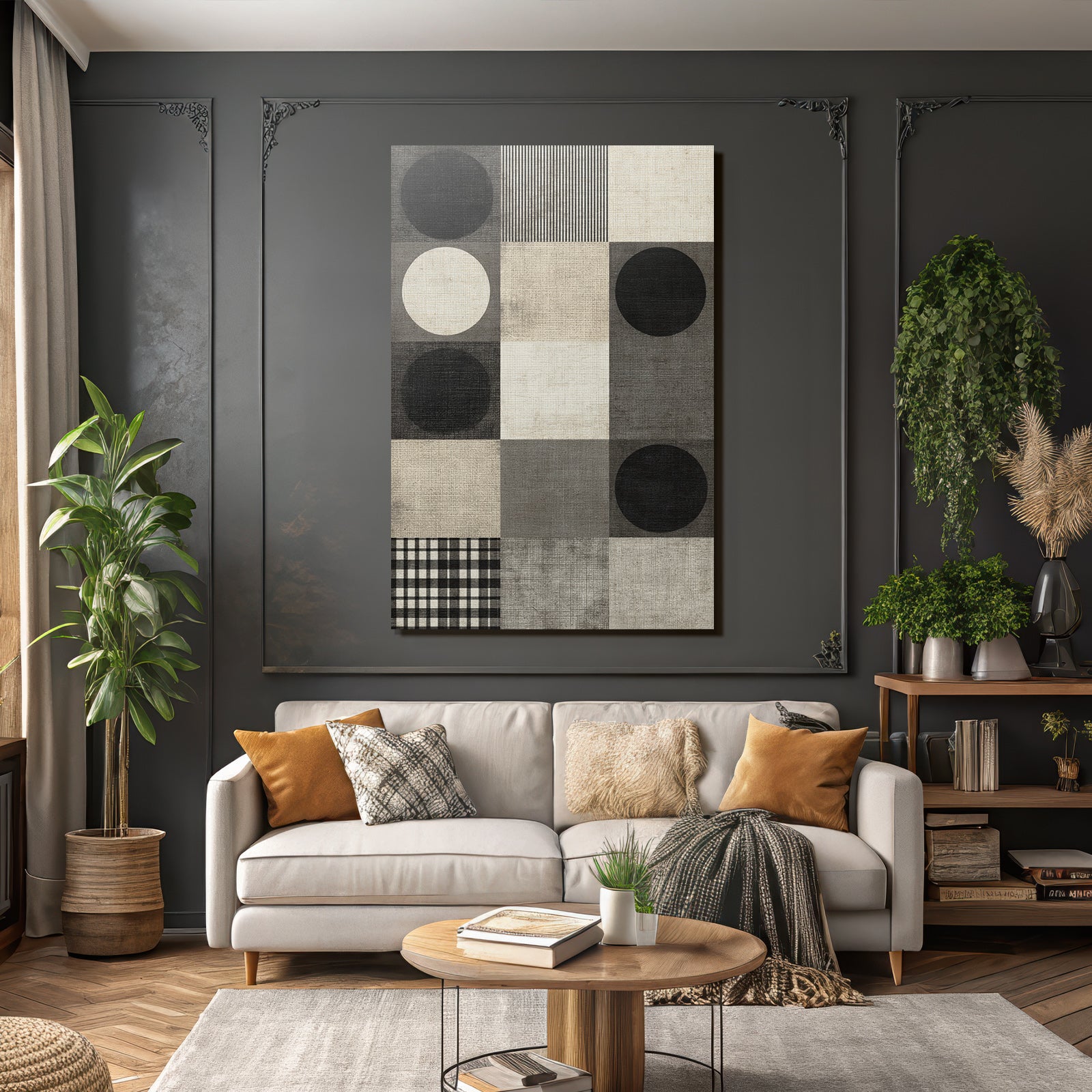 Geometrisches Design Muster Schwarz Weiss Grau Toene