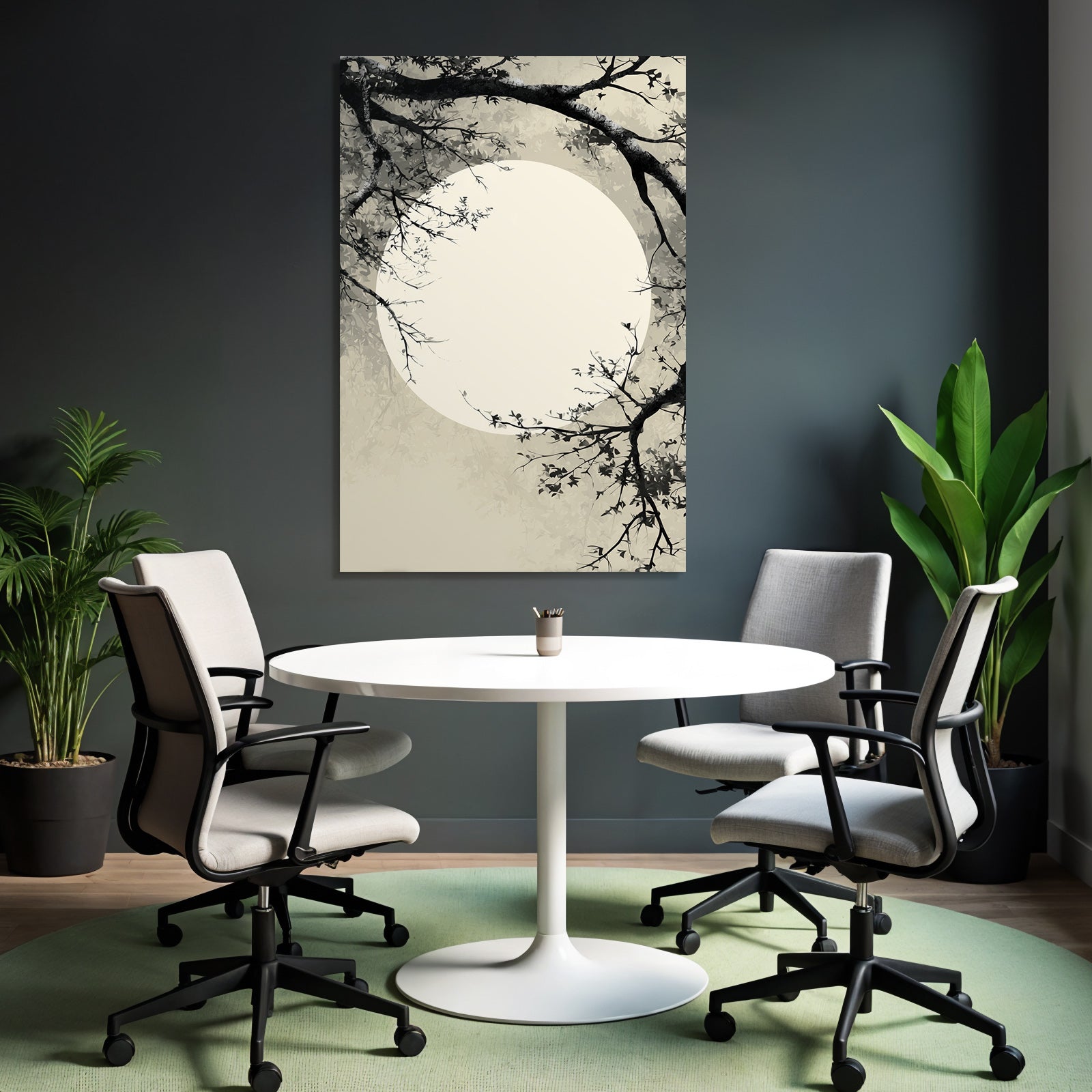 Landscape with Moon and Goose Grayscale Traditional Asian Art