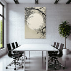 Landschaft Mit Mond Und Gaenze Grayscale Traditionelle Asian Kunst