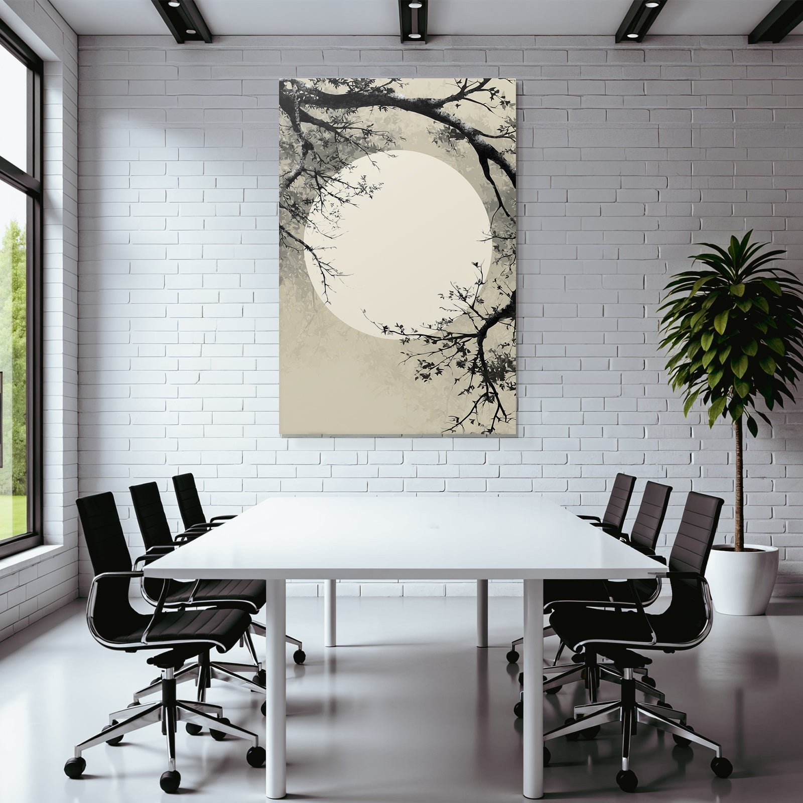 Landscape with Moon and Goose Grayscale Traditional Asian Art