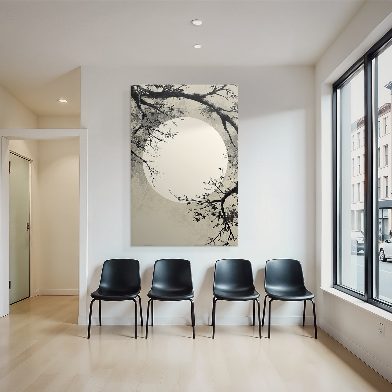 Landscape with Moon and Goose Grayscale Traditional Asian Art