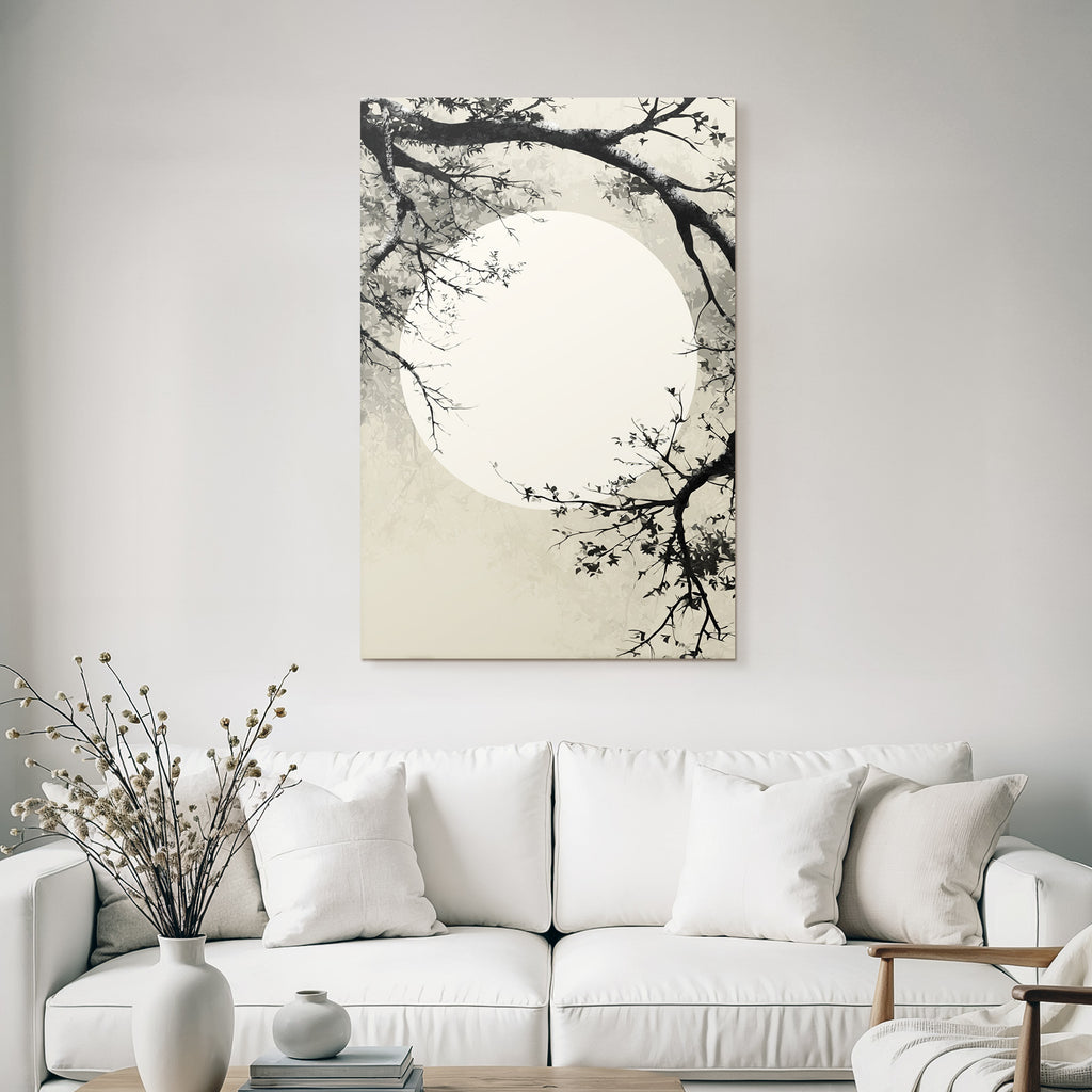 Landschaft Mit Mond Und Gaenze Grayscale Traditionelle Asian Kunst