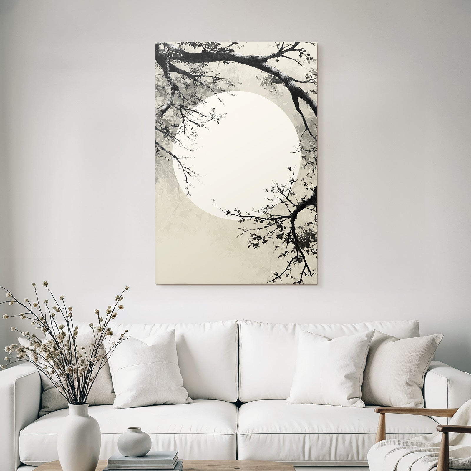 Landscape with Moon and Goose Grayscale Traditional Asian Art