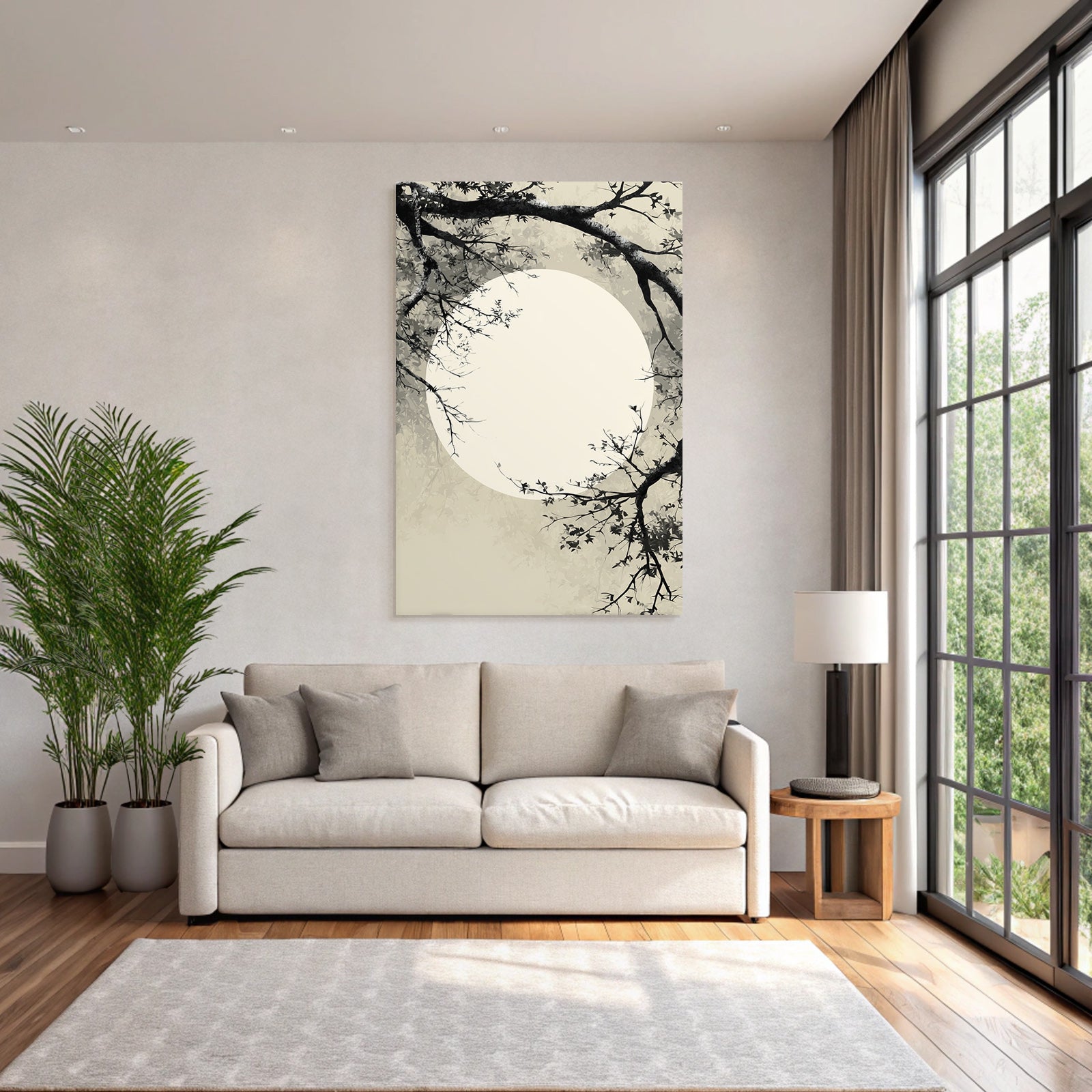 Landscape with Moon and Goose Grayscale Traditional Asian Art