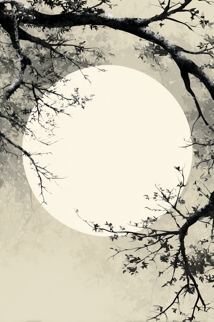 Landschaft Mit Mond Und Gaenze Grayscale Traditionelle Asian Kunst | Modern Basic | Einrichtungsstile