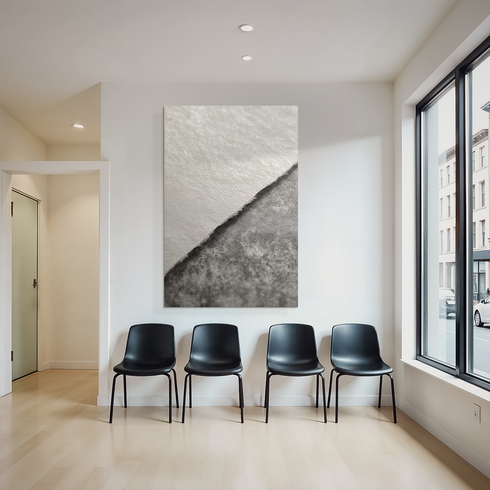 Light-colored smooth paper and dark textured surface