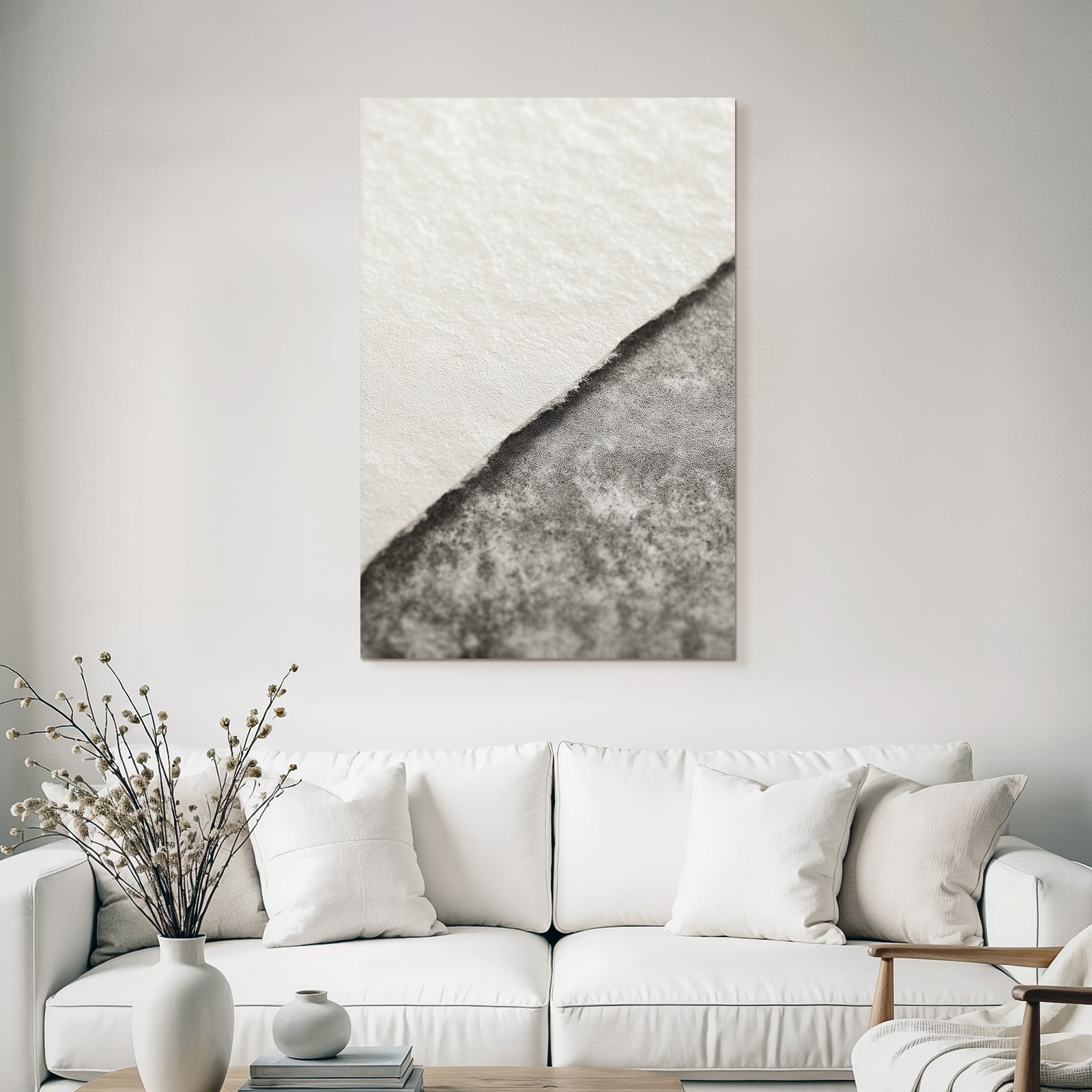 Light-colored smooth paper and dark textured surface