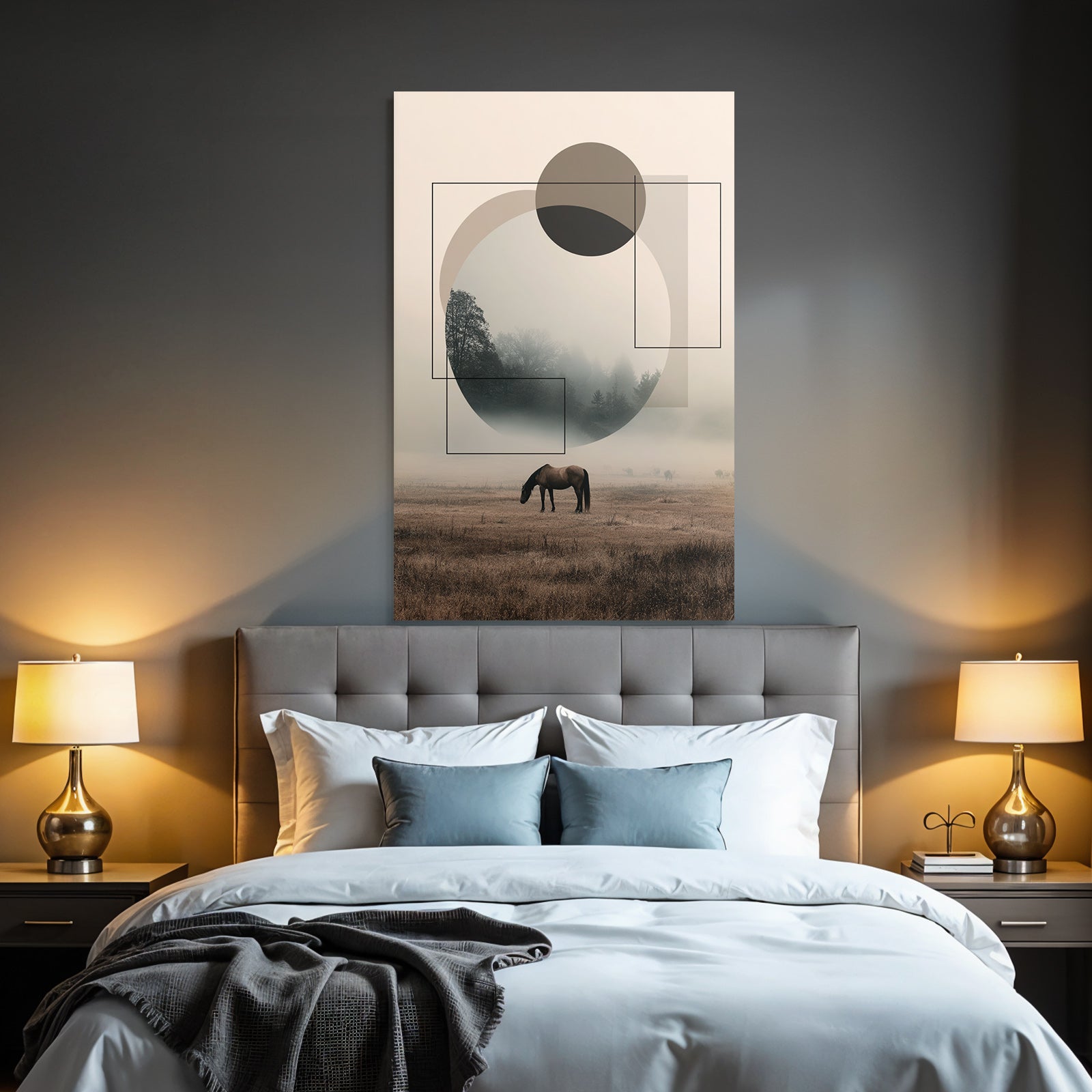 Misty Landscape With Horse Geometric Shapes Abstract