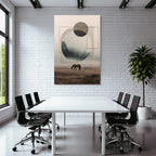 Mistige Landschaft Mit Pferd Geometrische Formen Abstrakt