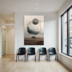 Mistige Landschaft Mit Pferd Geometrische Formen Abstrakt