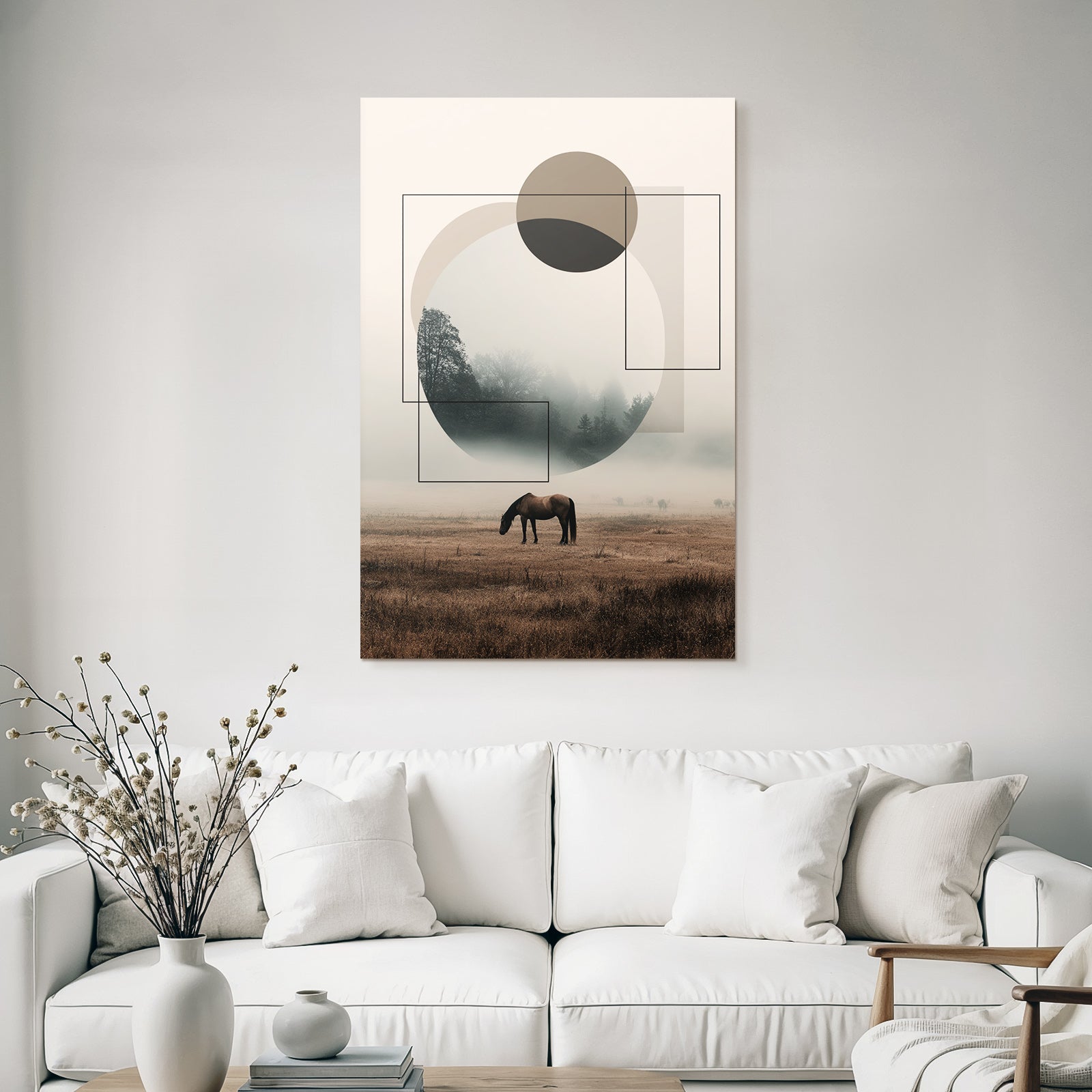 Misty Landscape With Horse Geometric Shapes Abstract