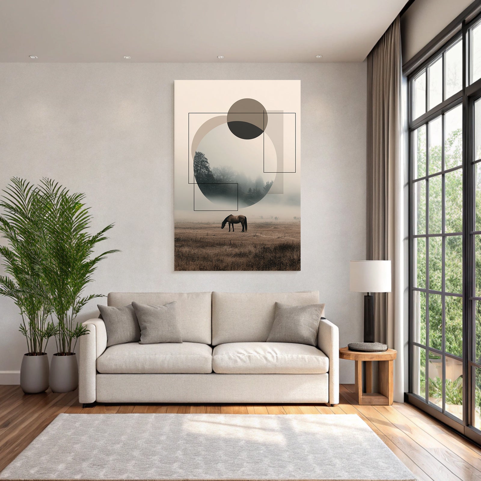 Misty Landscape With Horse Geometric Shapes Abstract