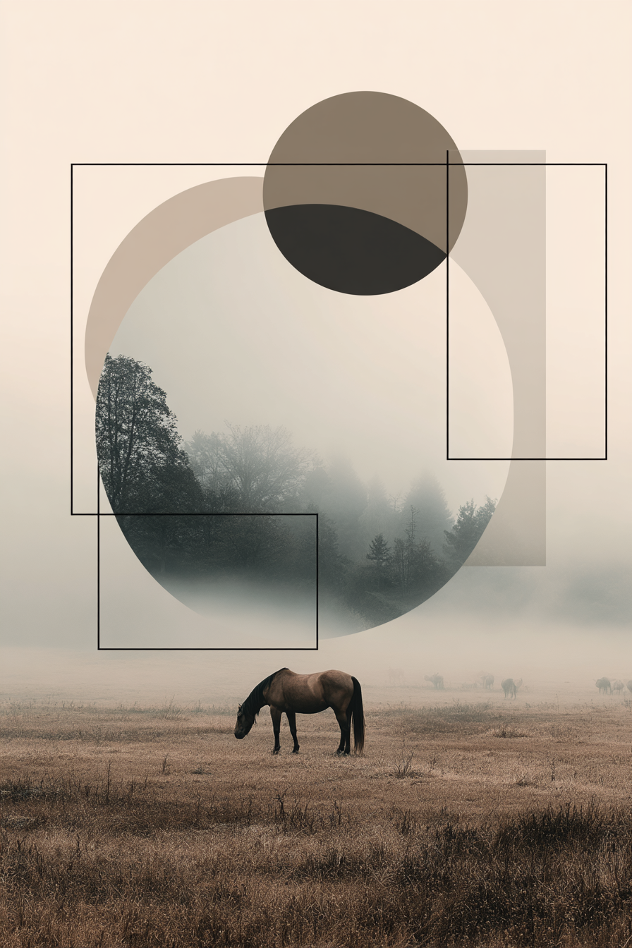 Mistige Landschaft Mit Pferd Geometrische Formen Abstrakt | Modern Basic | Einrichtungsstile