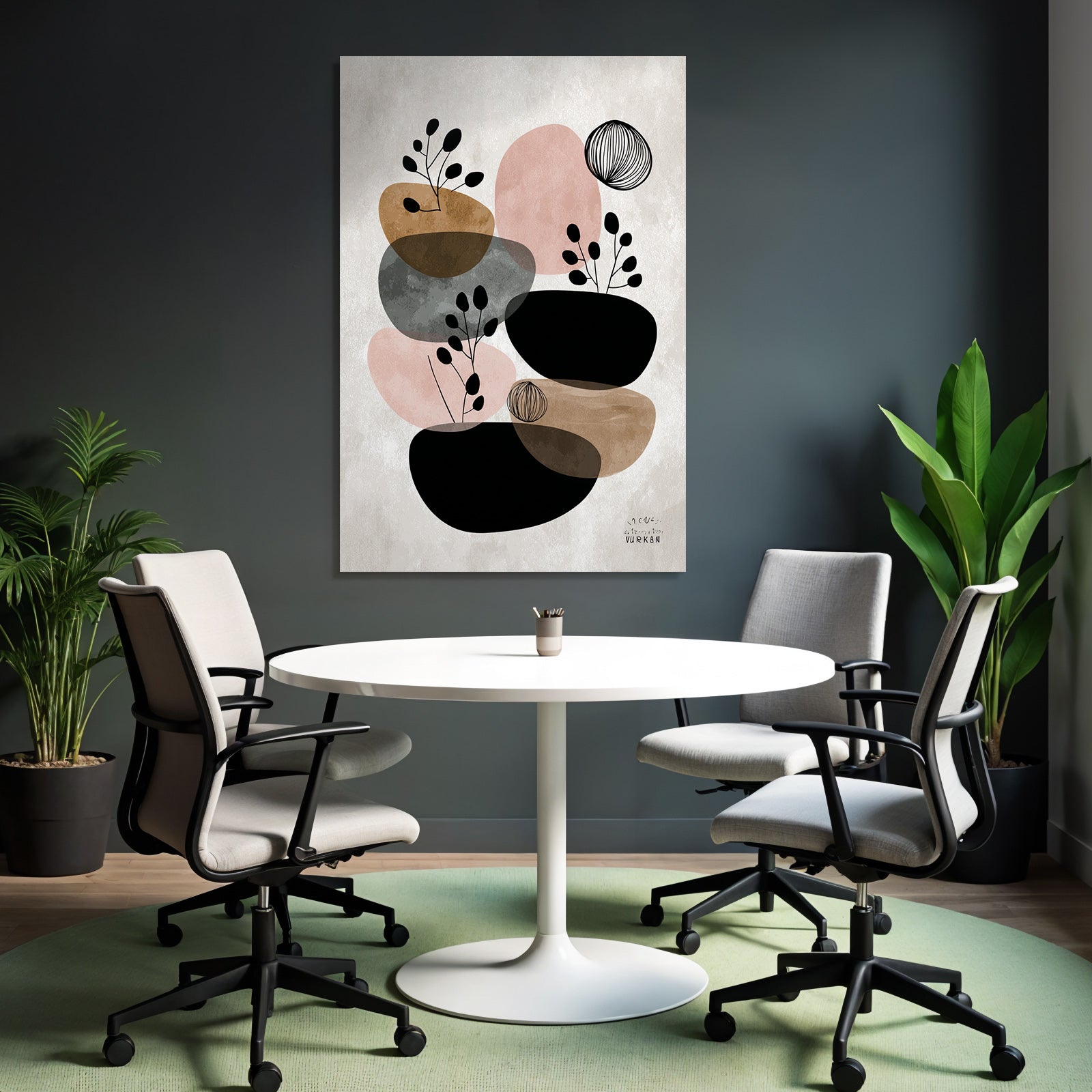 Modern Abstract Art with Botanical Elements Earth Tone Pastel Colors