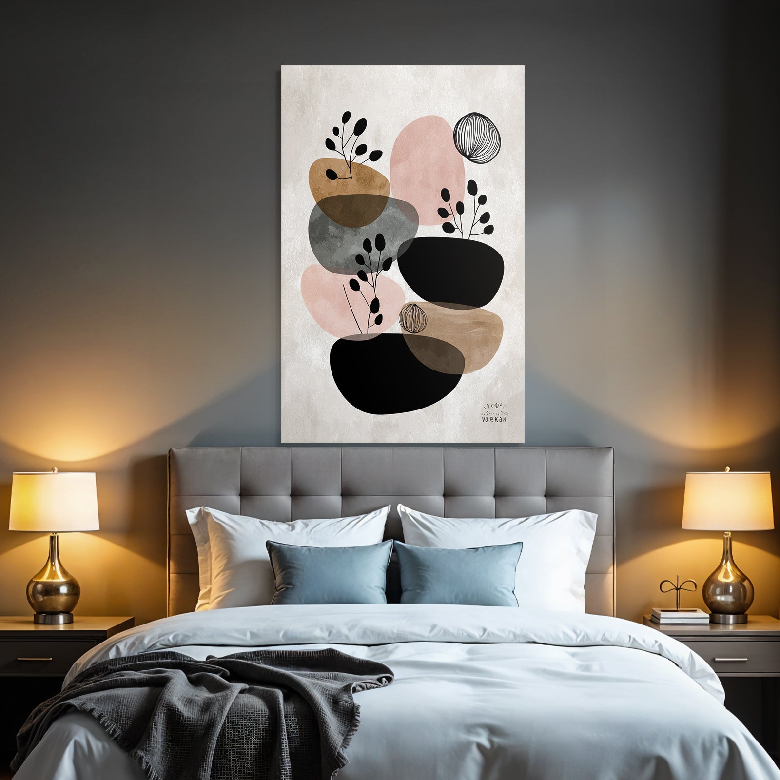Modern Abstract Art with Botanical Elements Earth Tone Pastel Colors