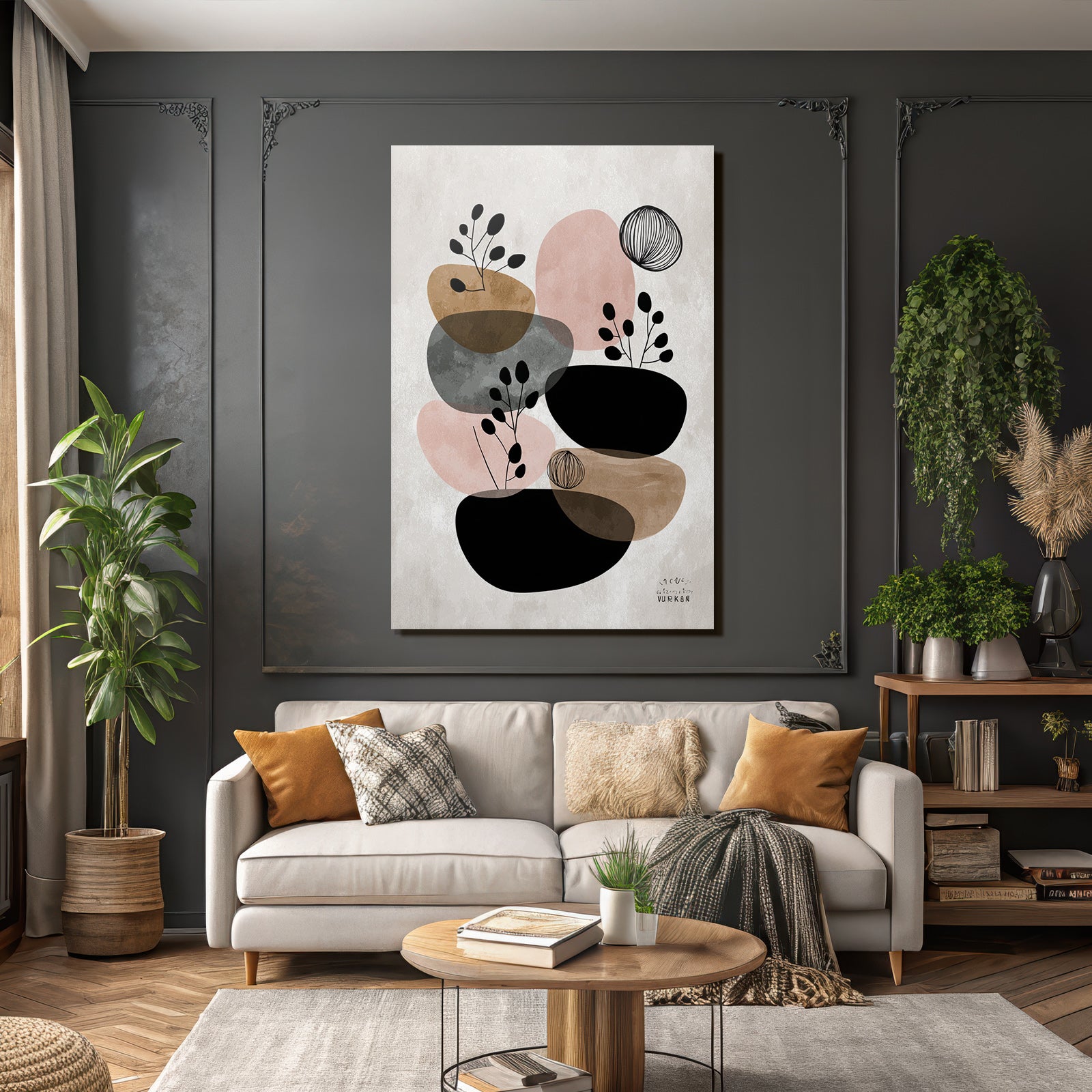 Modern Abstract Art with Botanical Elements Earth Tone Pastel Colors