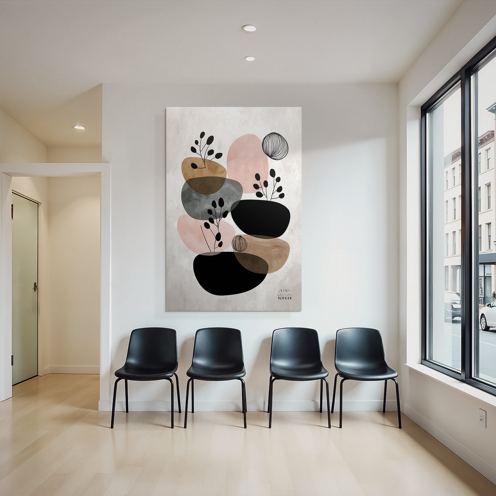 Modern Abstract Art with Botanical Elements Earth Tone Pastel Colors