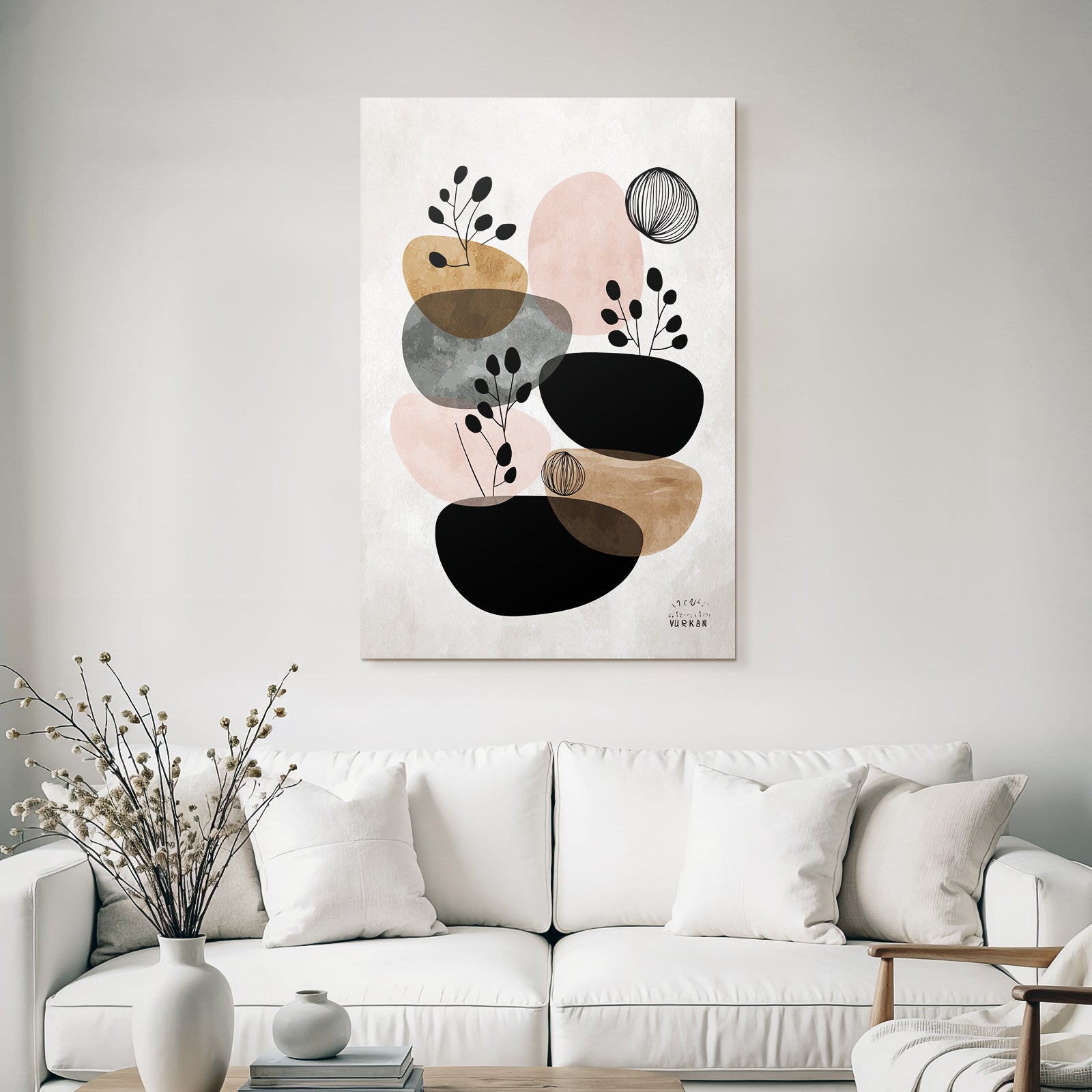 Modern Abstract Art with Botanical Elements Earth Tone Pastel Colors