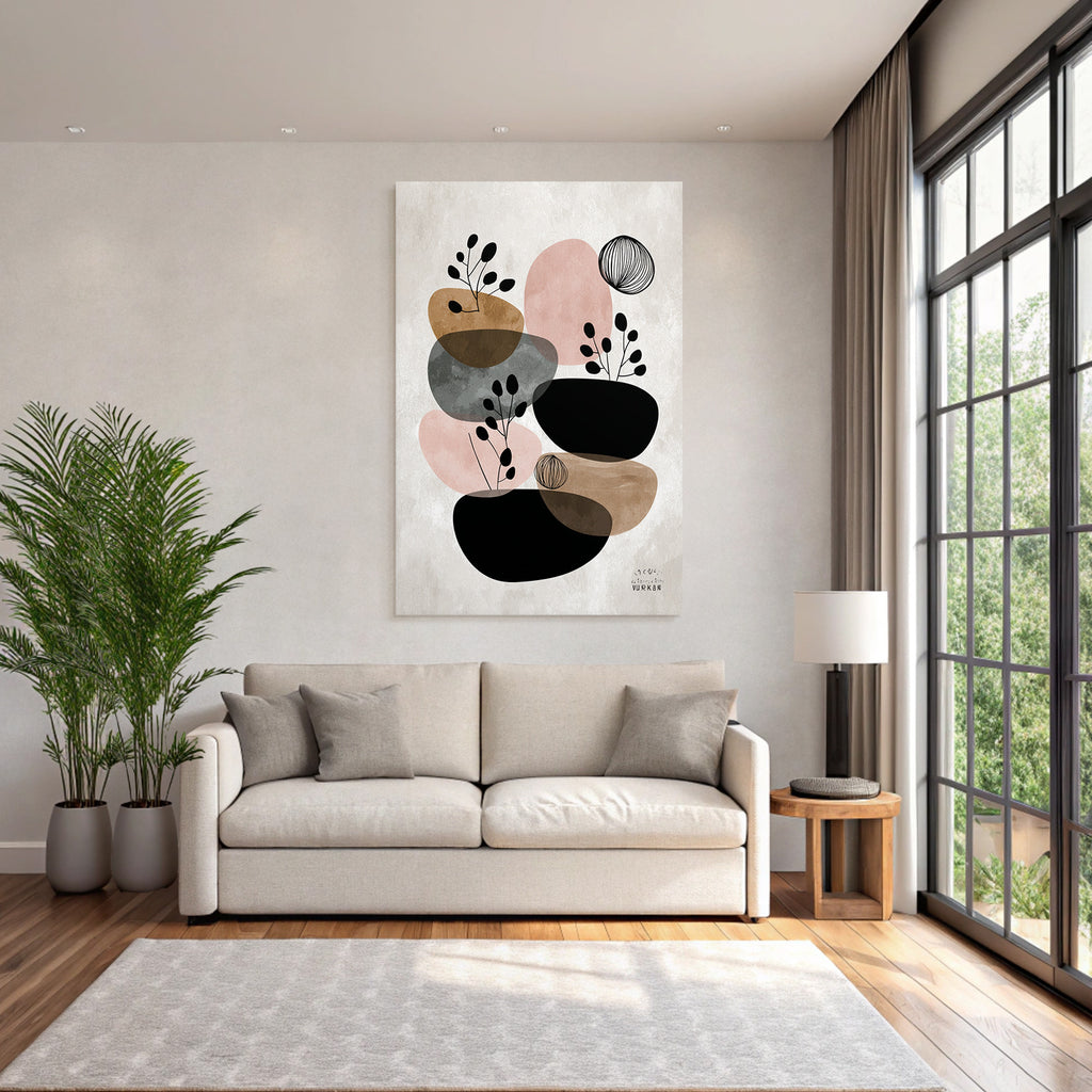 Moderne Abstracte Kunst Mit Botanischen Elementen Erde Ton Pastell Farben