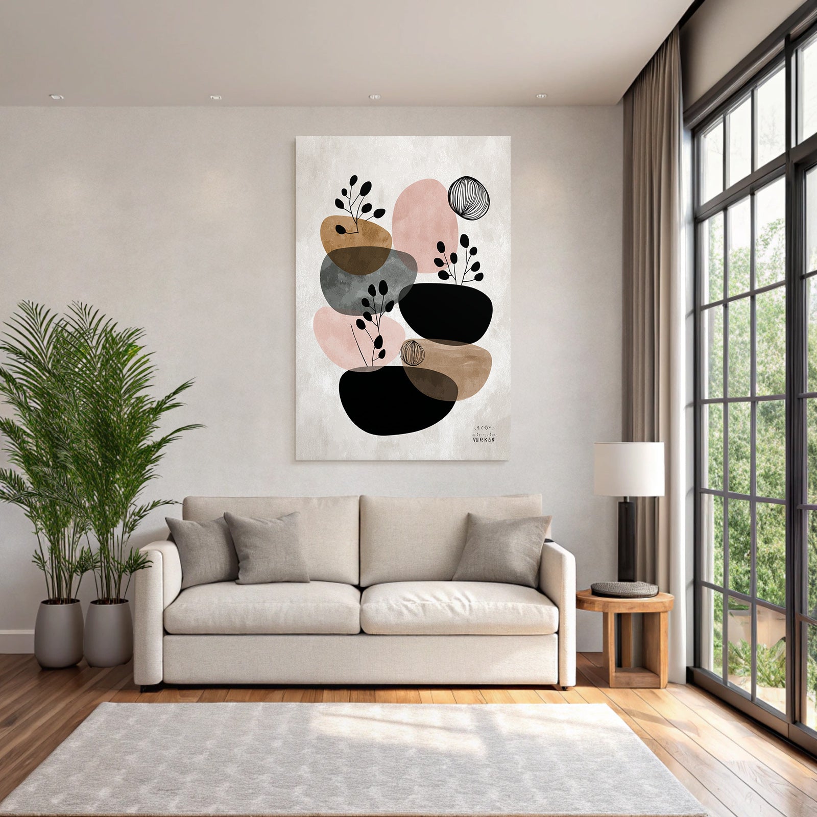 Modern Abstract Art with Botanical Elements Earth Tone Pastel Colors