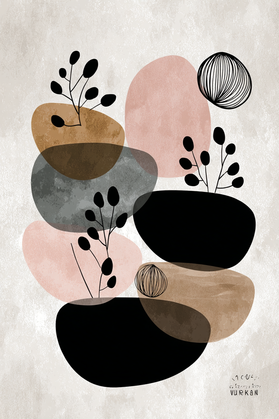 Moderne Abstracte Kunst Mit Botanischen Elementen Erde Ton Pastell Farben | Modern Basic | Einrichtungsstile
