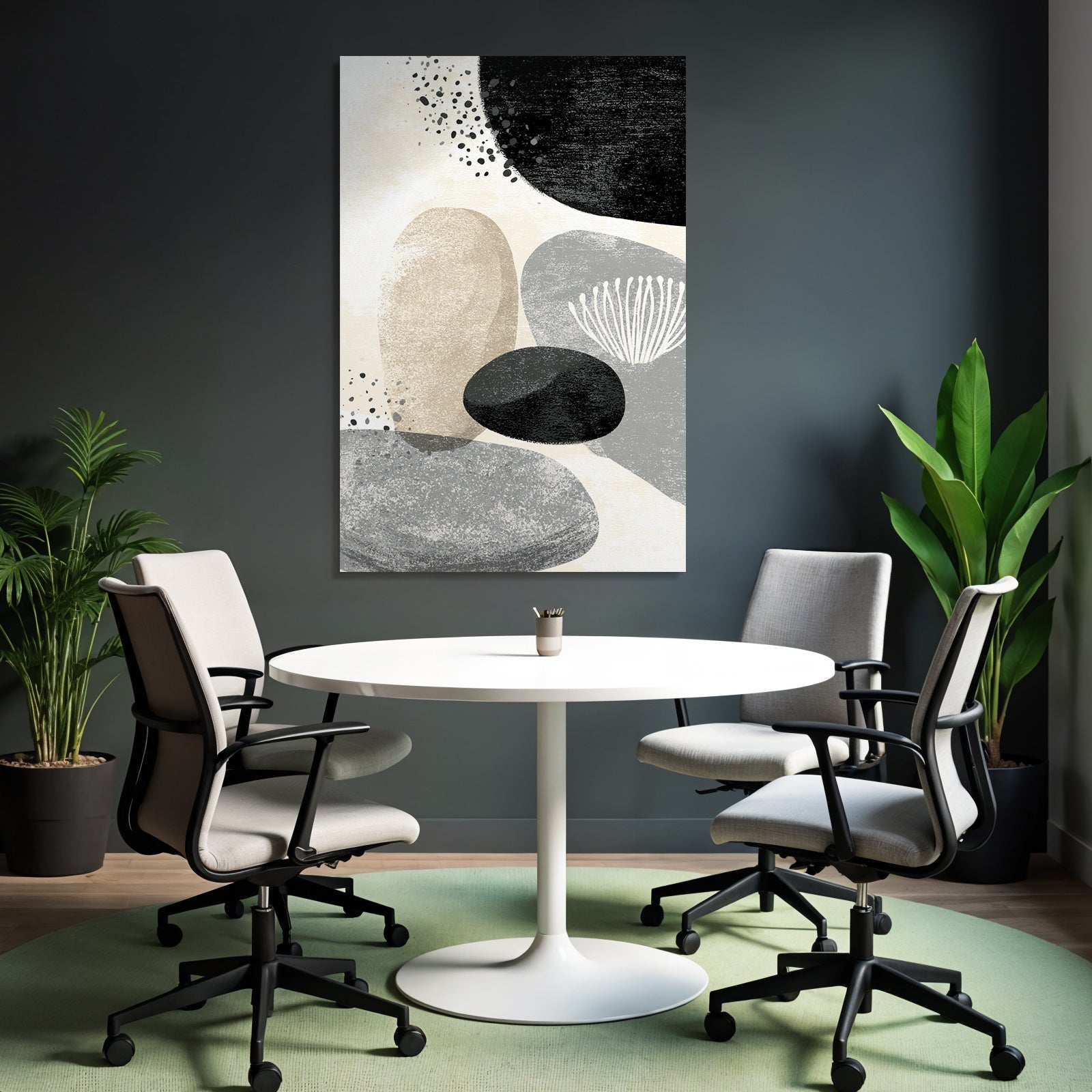 Modern Abstract Design Round Shape Gray Beige Black Minimalist Pattern