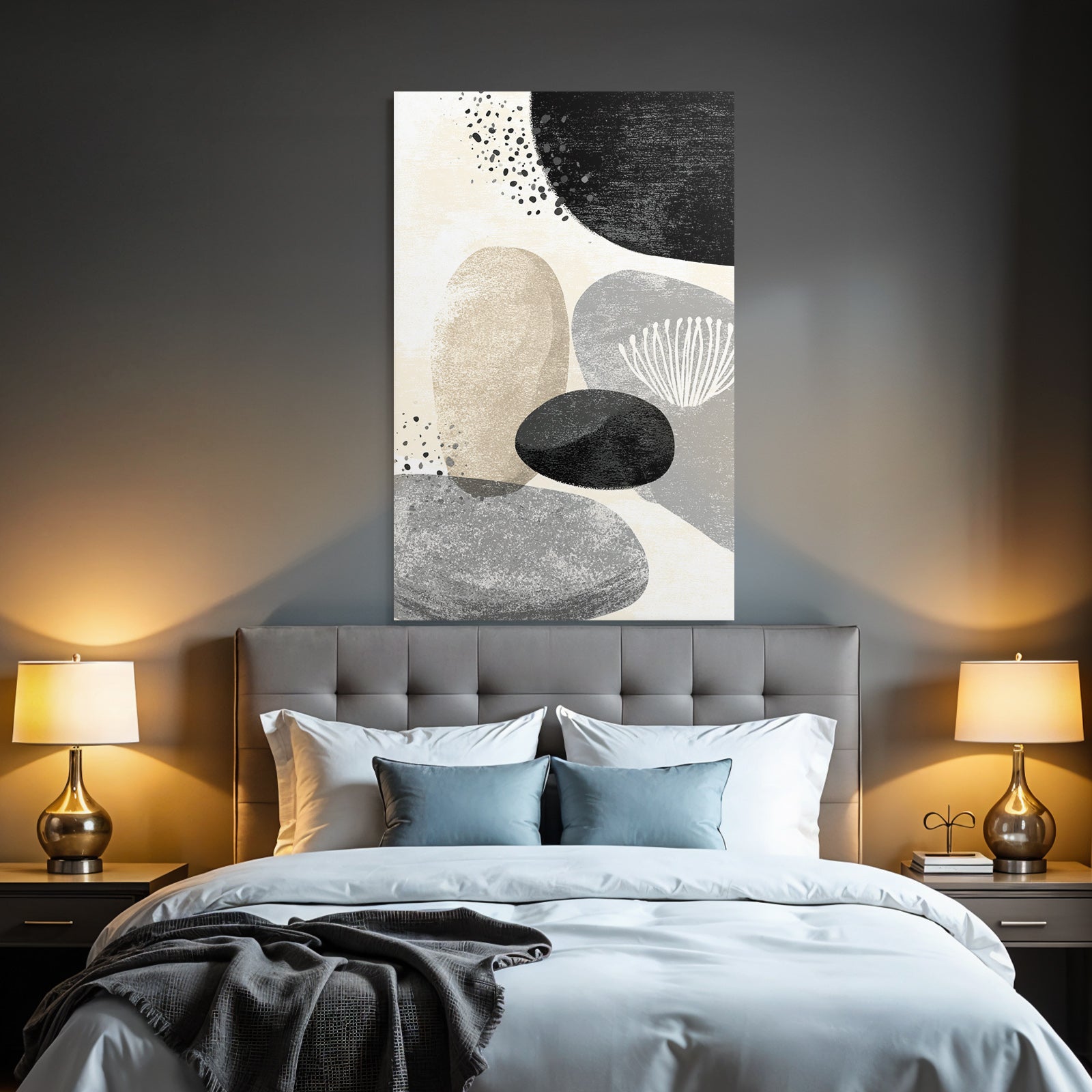 Modern Abstract Design Round Shape Gray Beige Black Minimalist Pattern