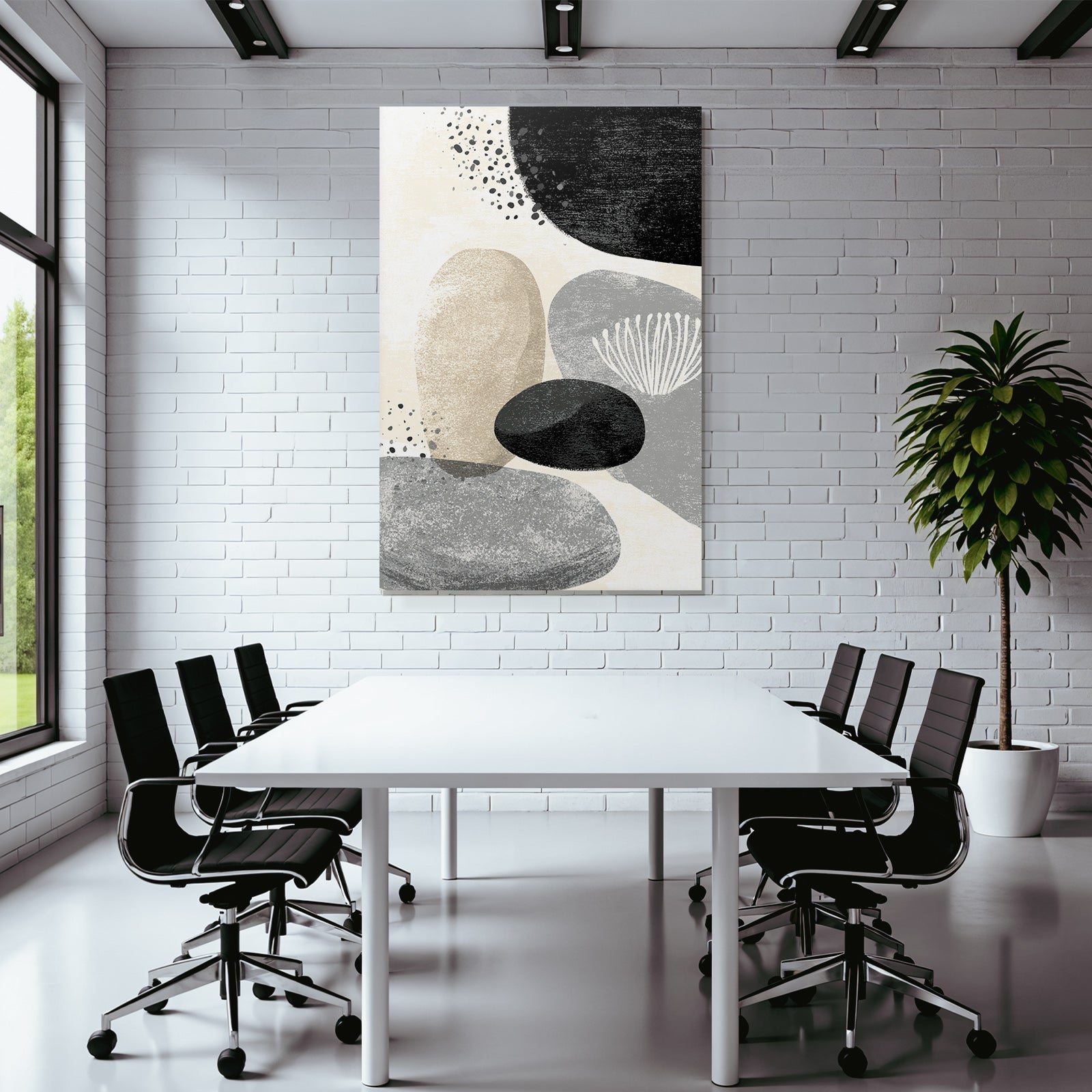 Modern Abstract Design Round Shape Gray Beige Black Minimalist Pattern
