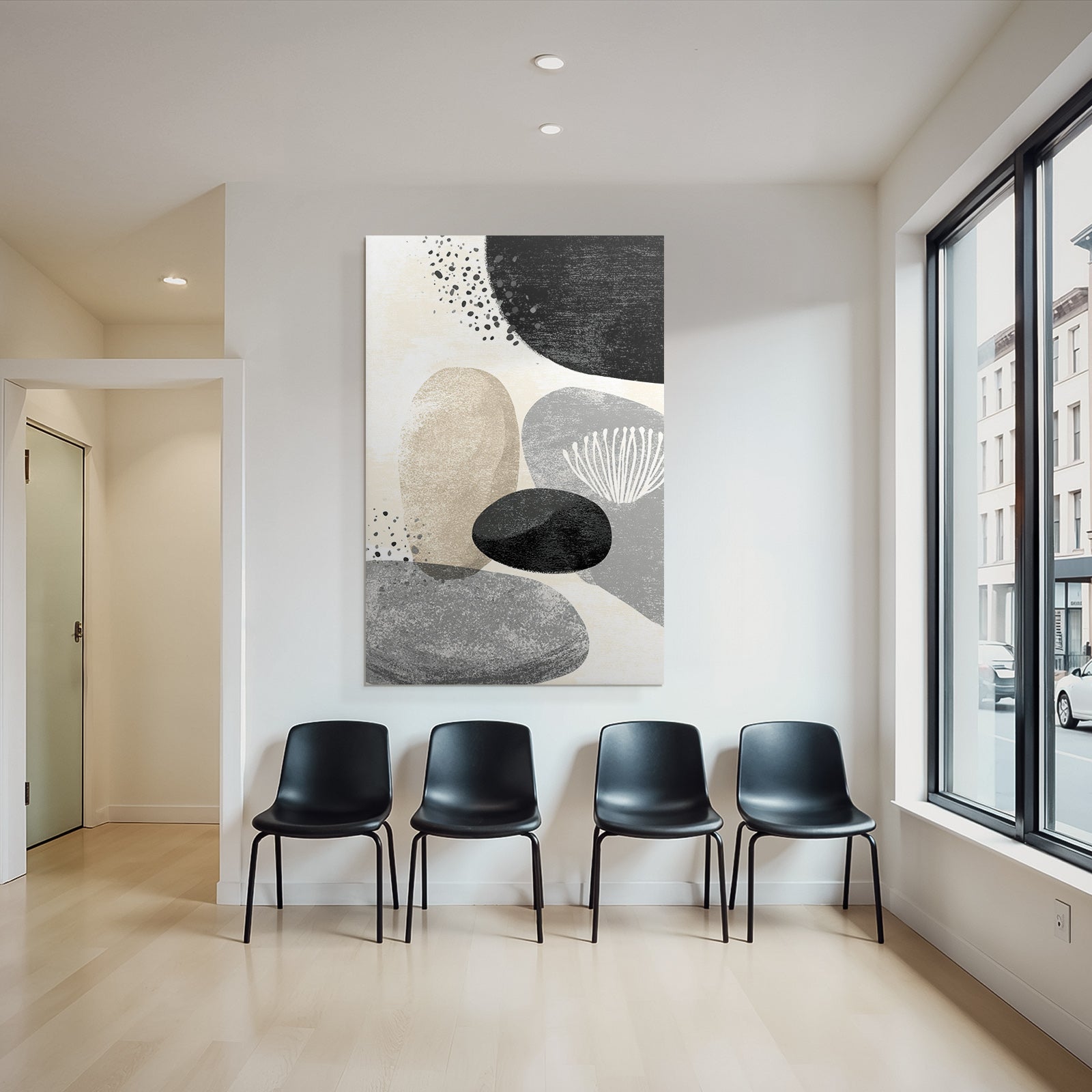 Modern Abstract Design Round Shape Gray Beige Black Minimalist Pattern