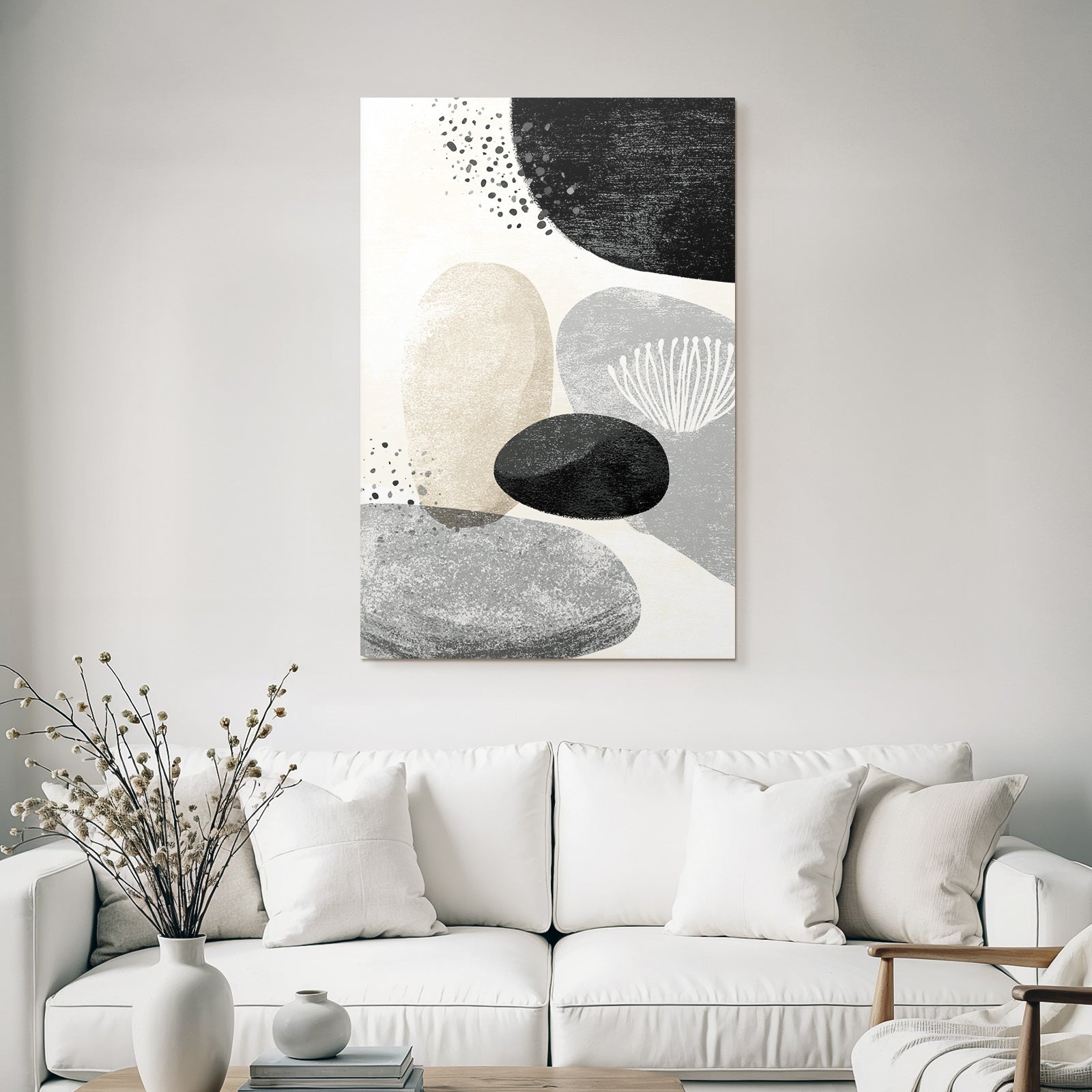 Modern Abstract Design Round Shape Gray Beige Black Minimalist Pattern