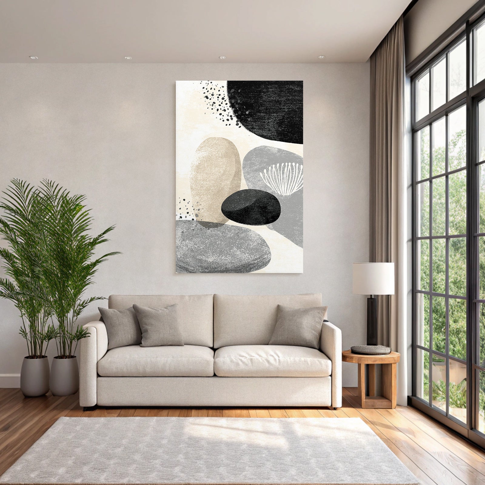 Modern Abstract Design Round Shape Gray Beige Black Minimalist Pattern