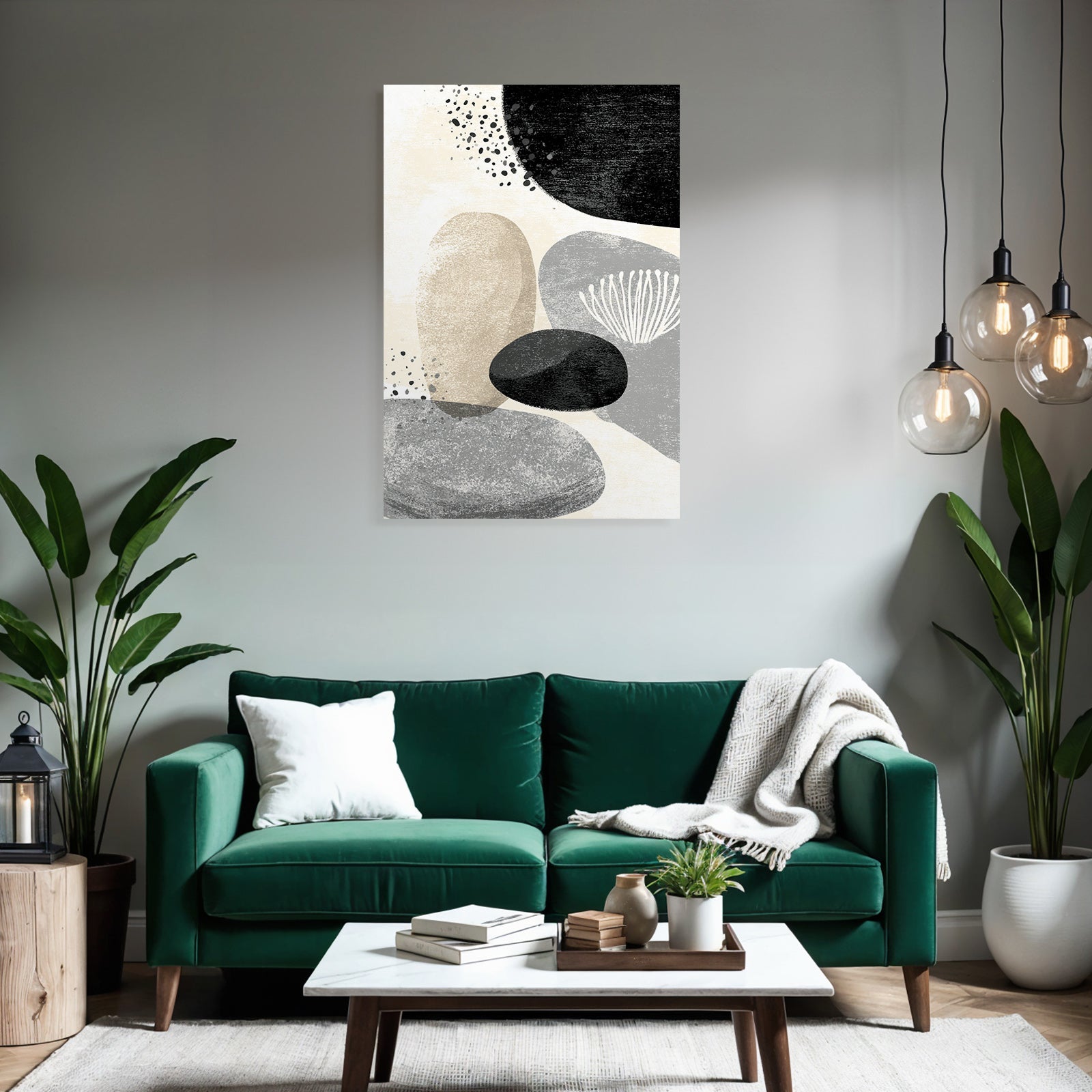 Modern Abstract Design Round Shape Gray Beige Black Minimalist Pattern