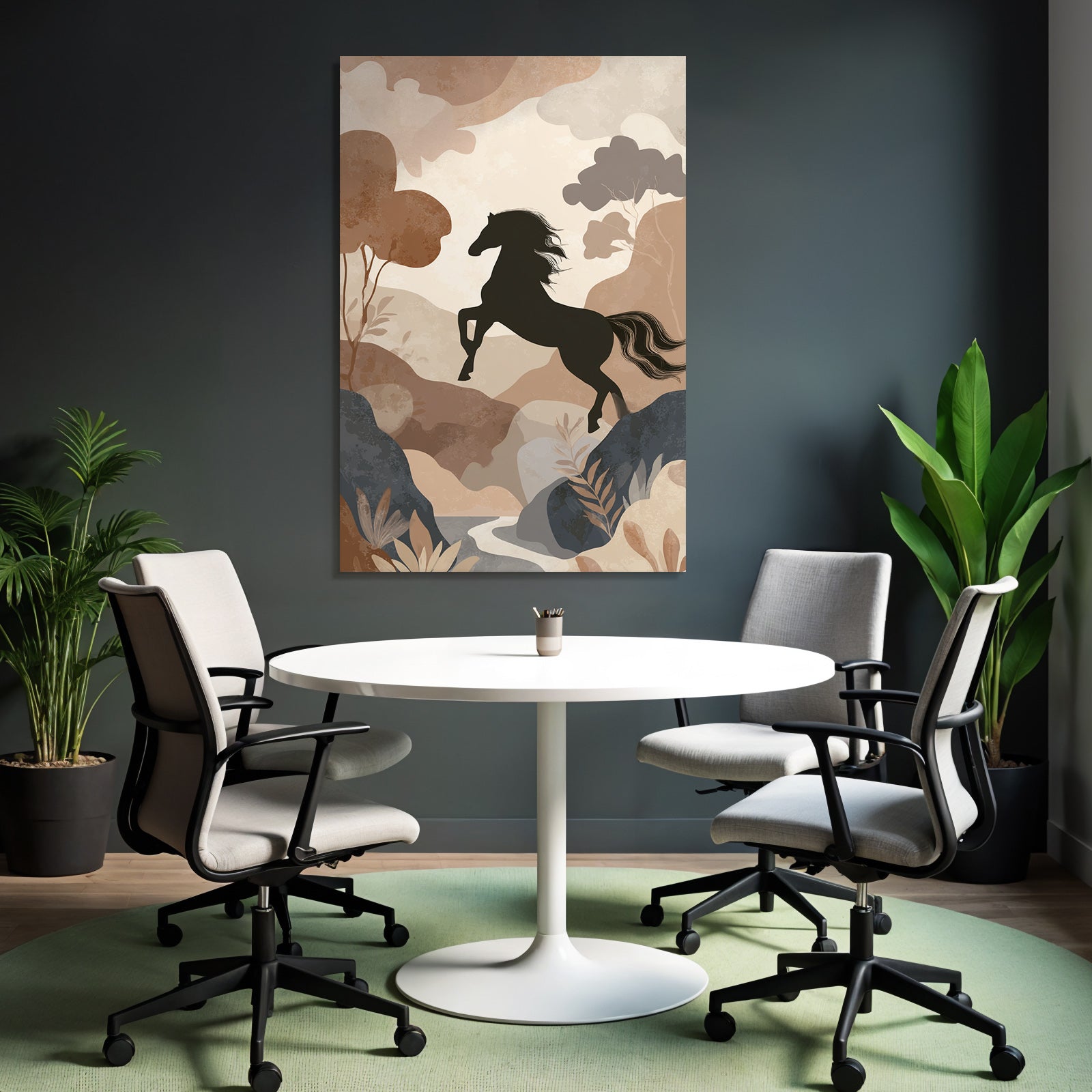 Horse Jumping In Nature Earth Tones Minimalist Art