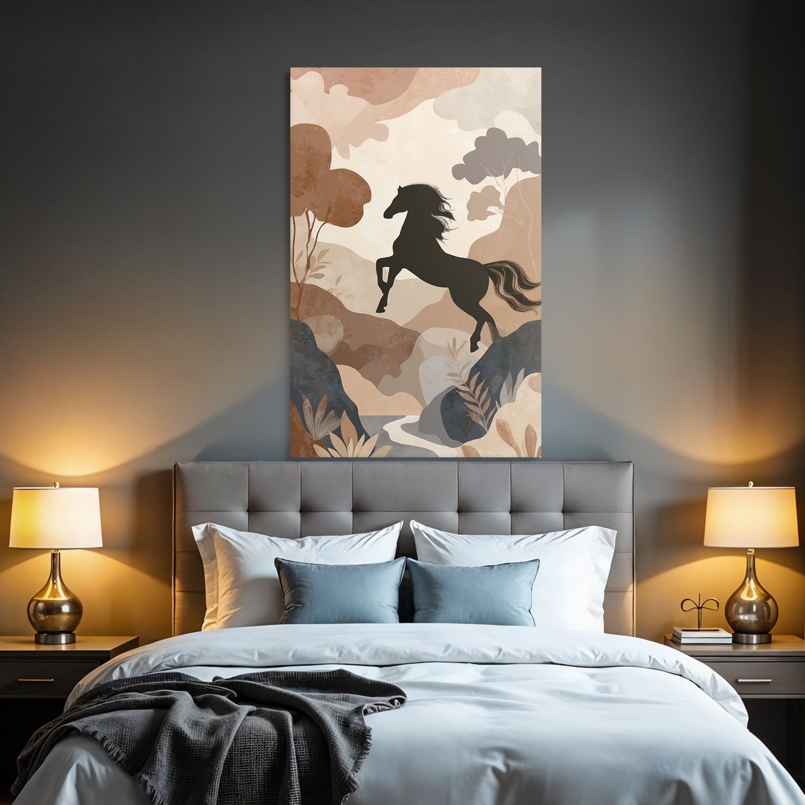 Horse Jumping In Nature Earth Tones Minimalist Art