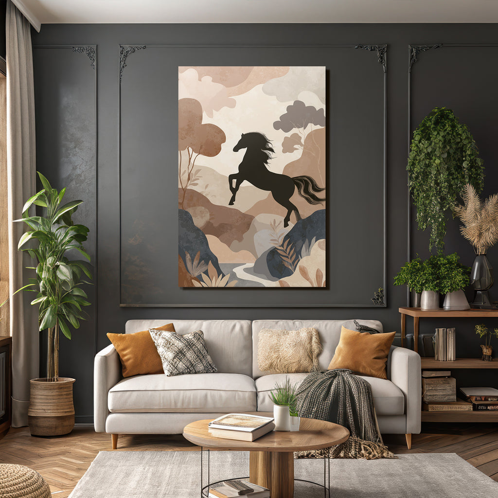 Pferd Springend In Natur Erdtoene Minimalistisch Kunst