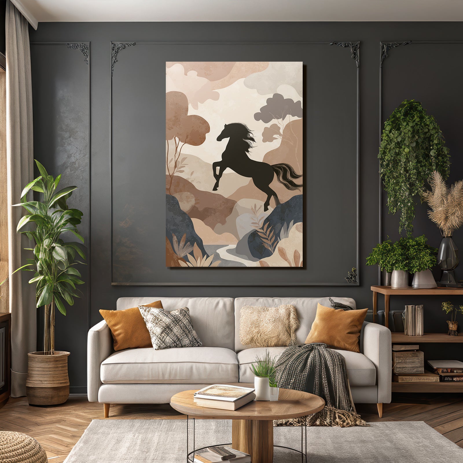 Horse Jumping In Nature Earth Tones Minimalist Art