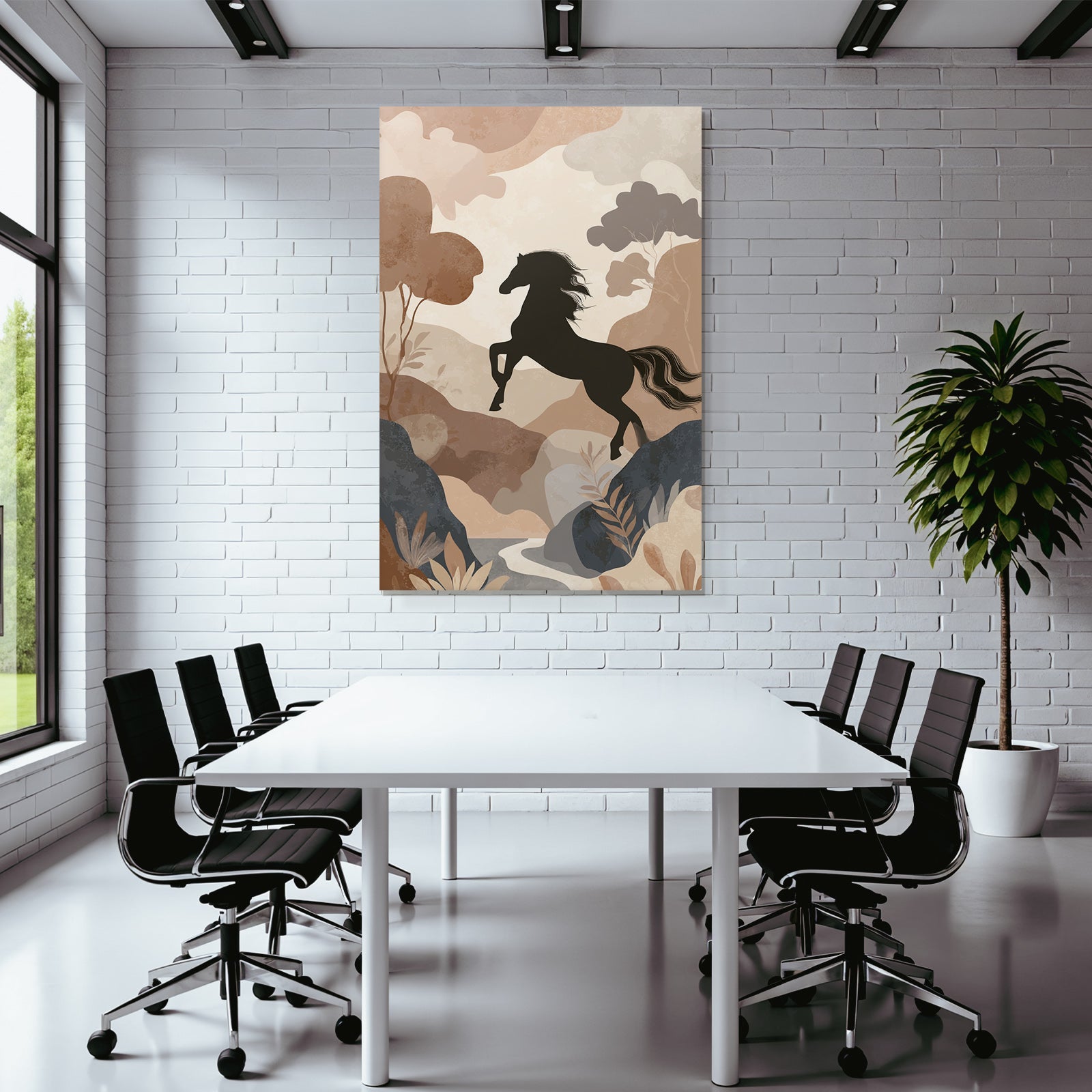 Horse Jumping In Nature Earth Tones Minimalist Art