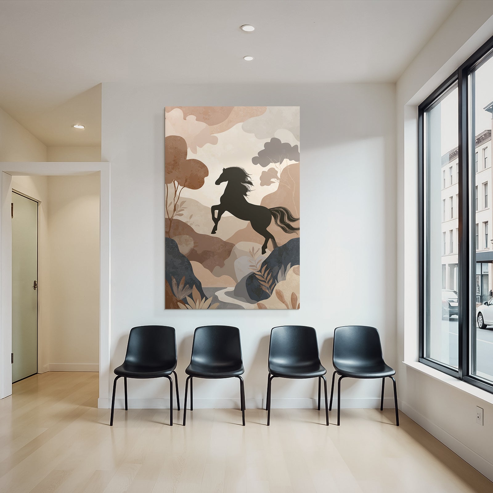 Horse Jumping In Nature Earth Tones Minimalist Art