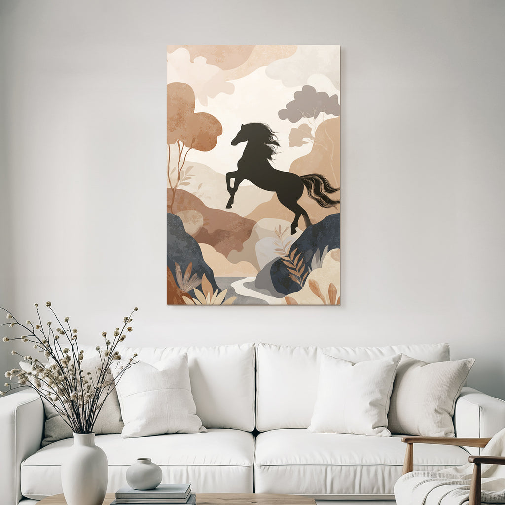 Pferd Springend In Natur Erdtoene Minimalistisch Kunst