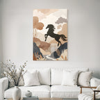 Pferd Springend In Natur Erdtoene Minimalistisch Kunst