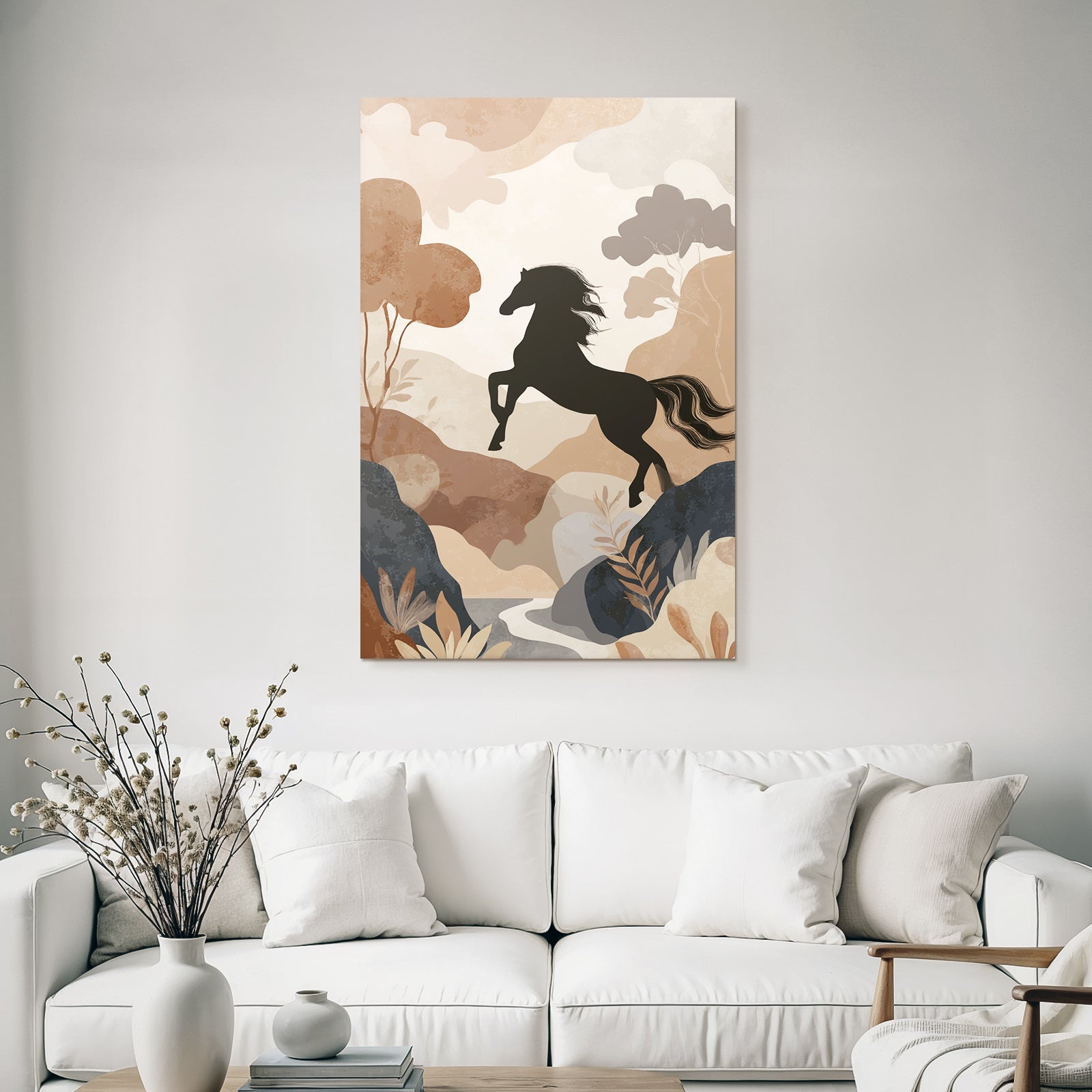 Horse Jumping In Nature Earth Tones Minimalist Art