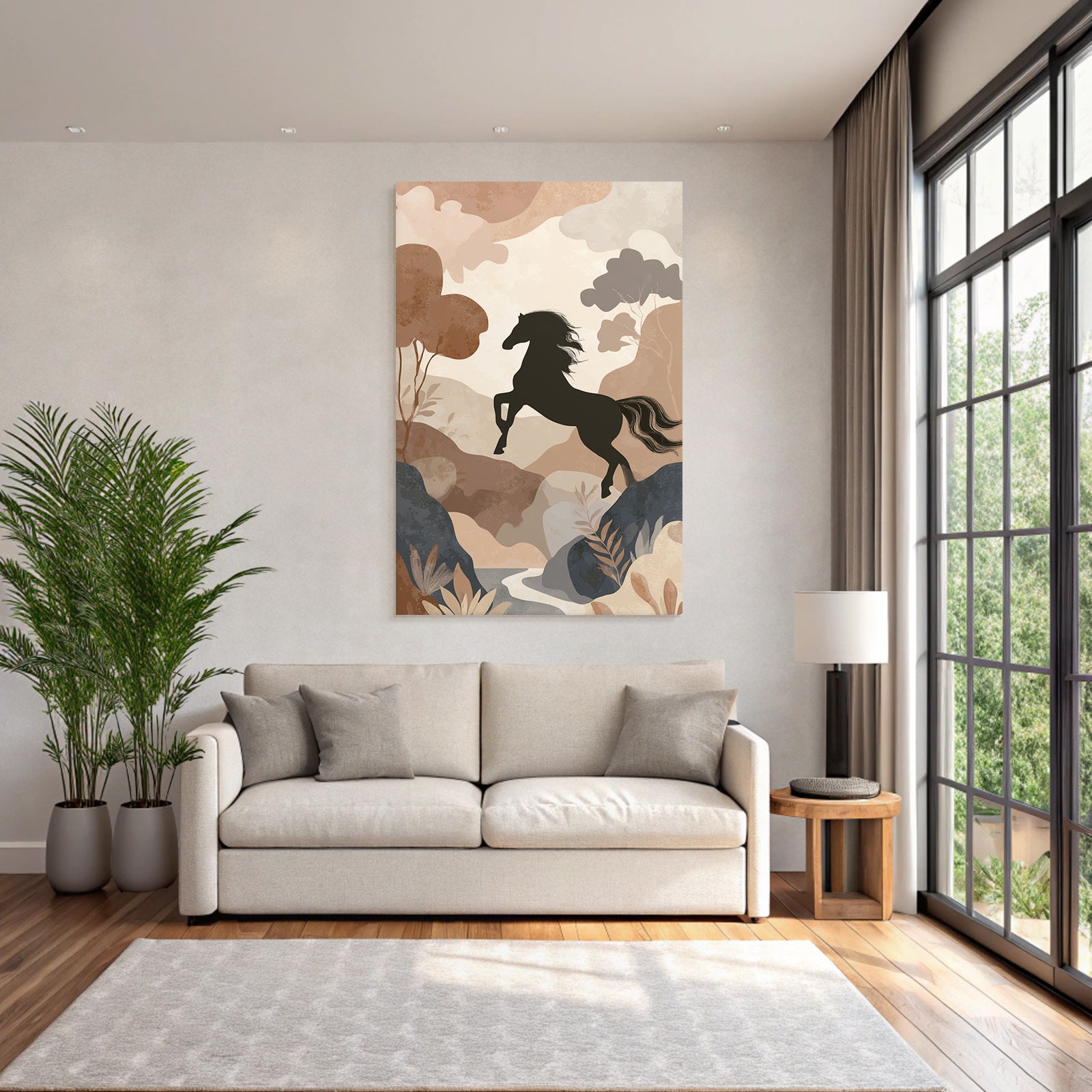 Horse Jumping In Nature Earth Tones Minimalist Art