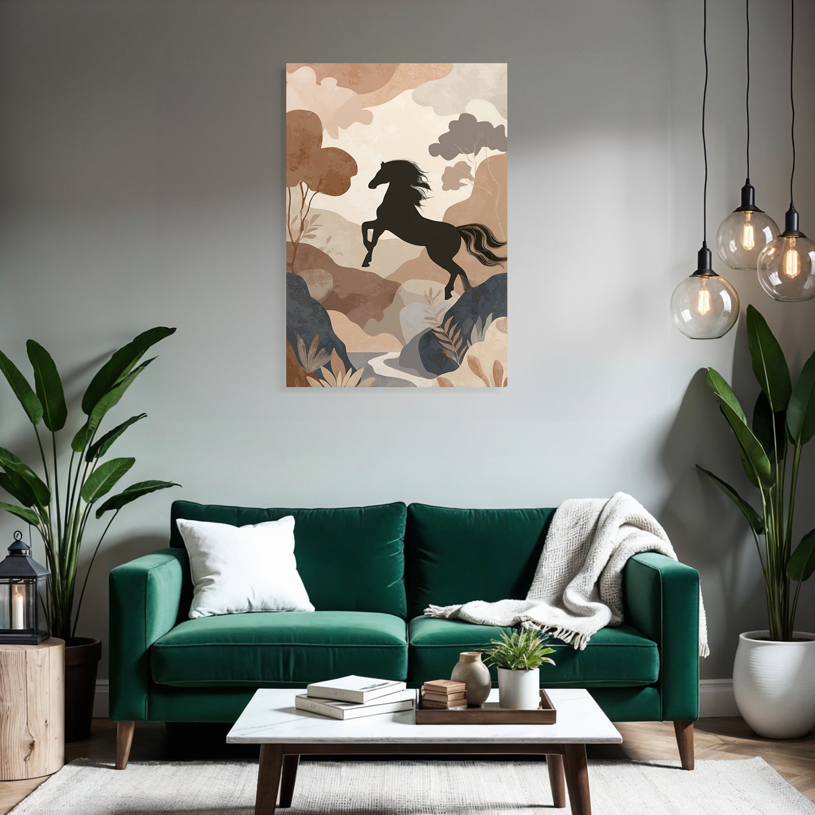 Horse Jumping In Nature Earth Tones Minimalist Art
