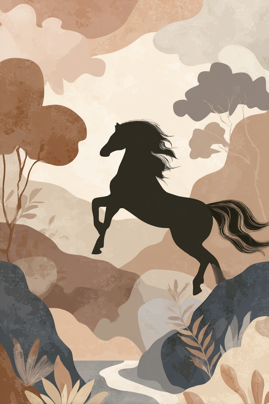 Pferd Springend In Natur Erdtoene Minimalistisch Kunst | Modern Basic | Einrichtungsstile