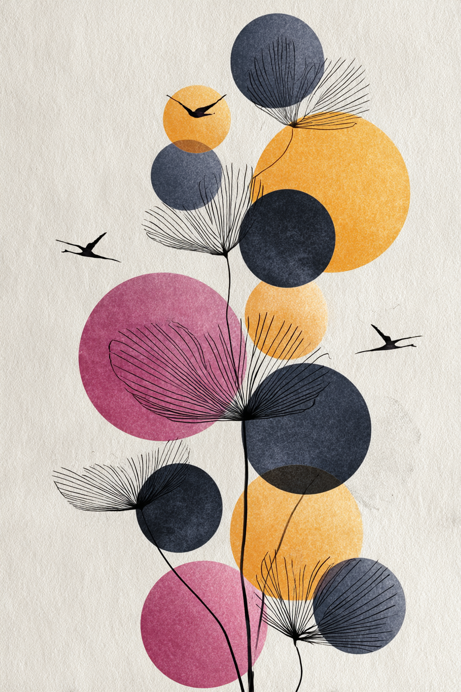 Pflanzen Und Abstrakte Formen Mit Voegeln Blumen Papierstruktur | Modern Basic | Einrichtungsstile
