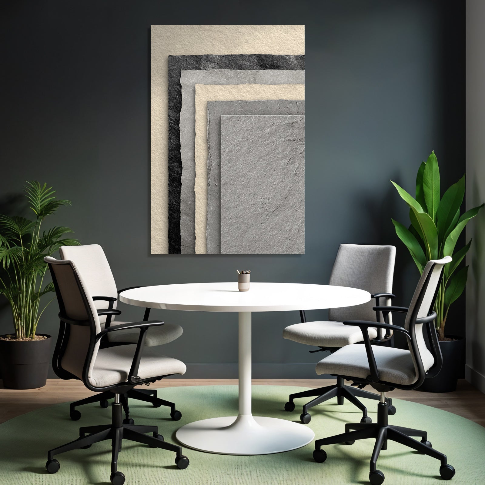 Layered paper textures in black, grey and cream