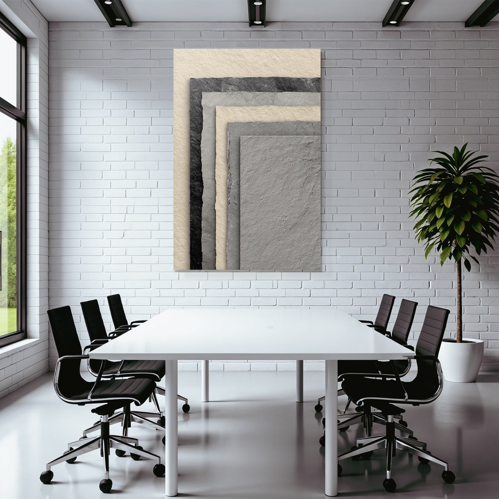 Layered paper textures in black, grey and cream