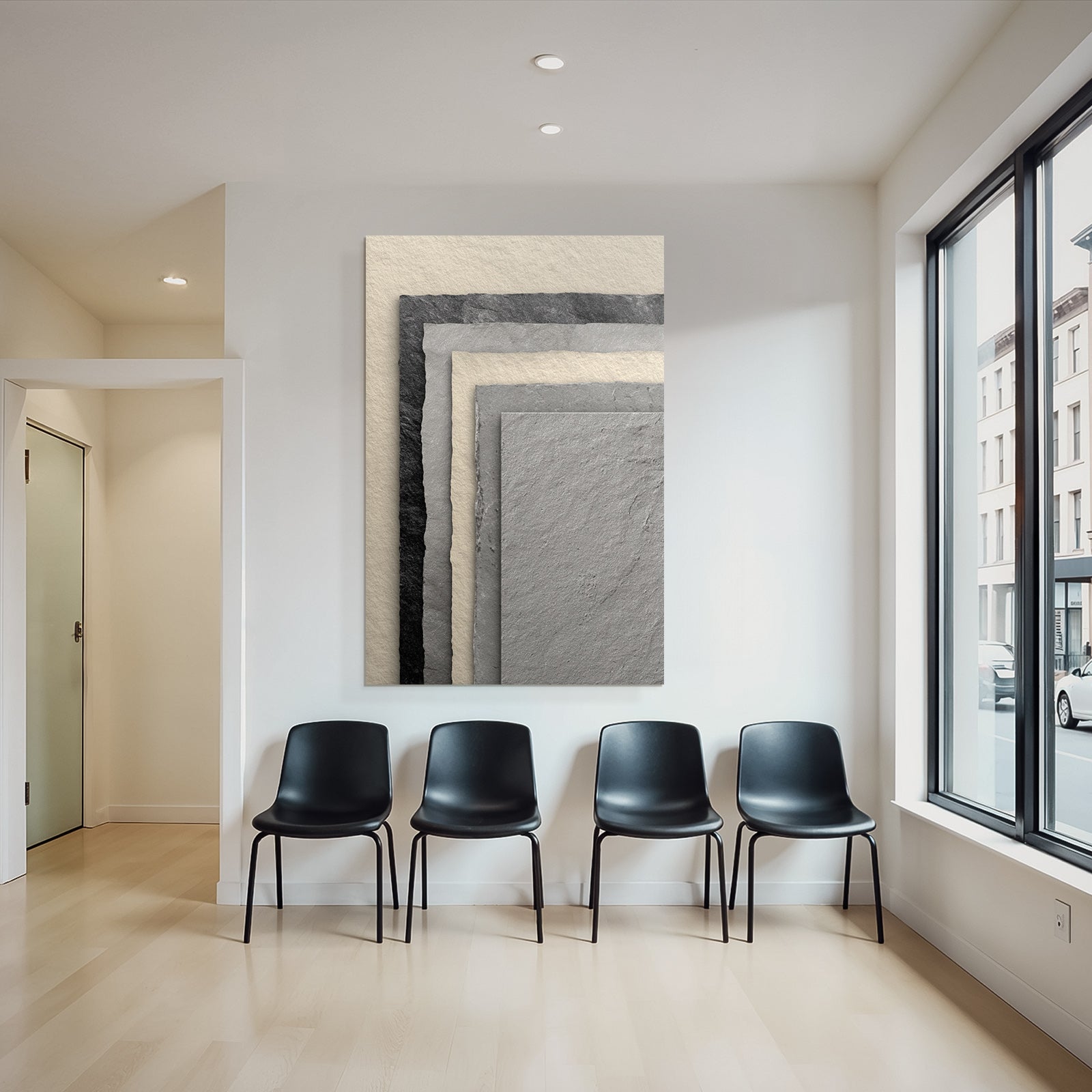 Layered paper textures in black, grey and cream
