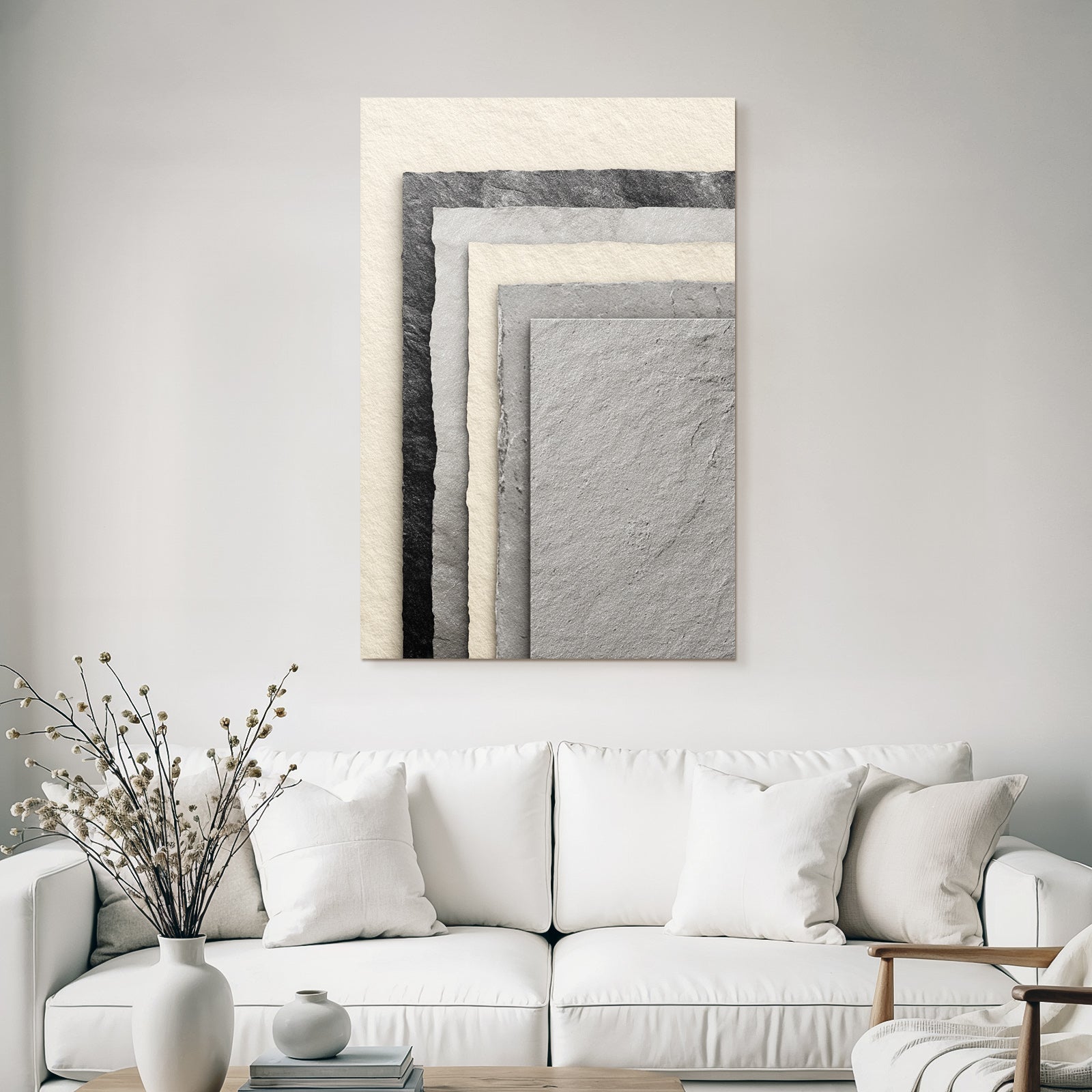 Layered paper textures in black, grey and cream
